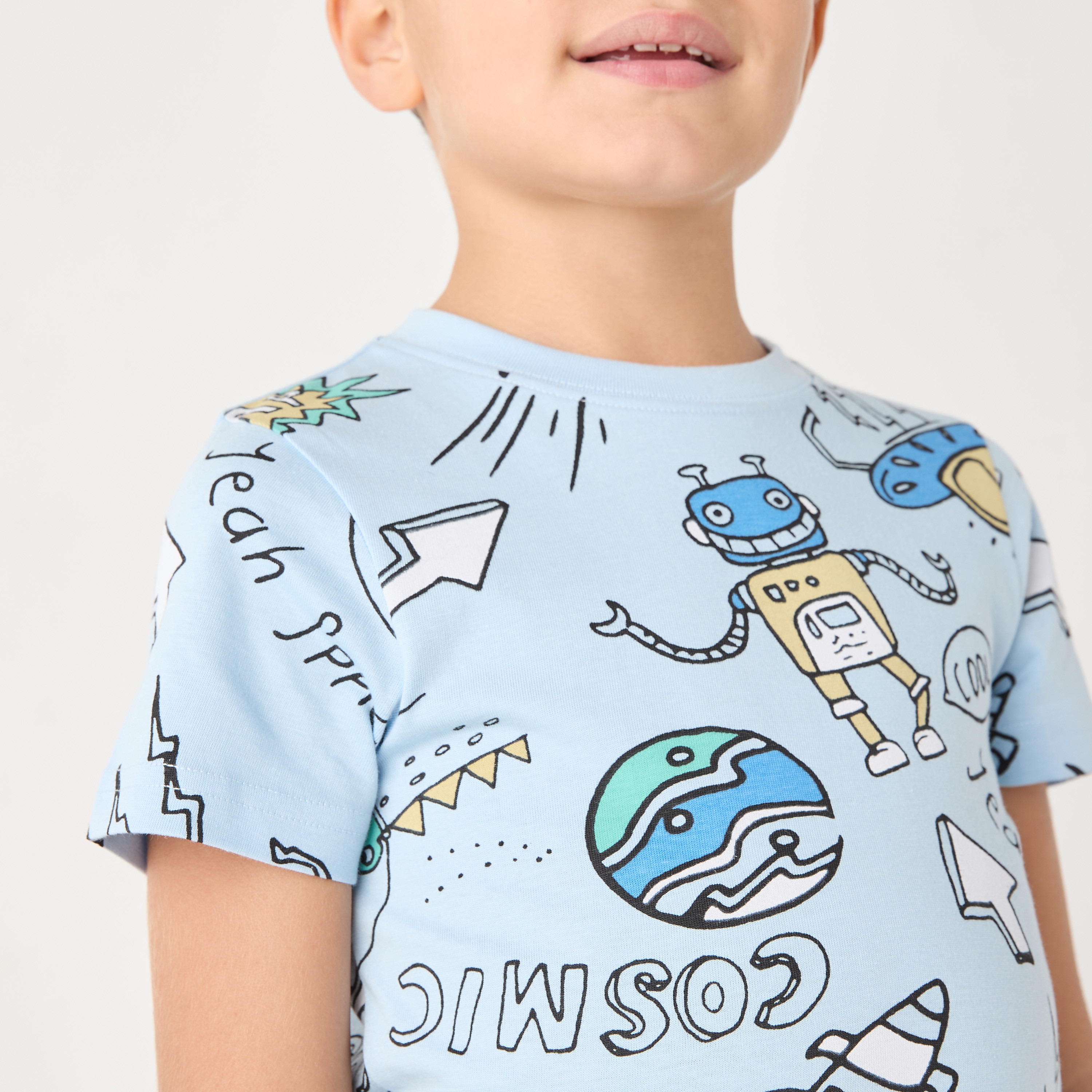 Juniors All-Over Graphic Print Short Sleeves T-shirt and Elasticated Joggers-boys-clothing-nightwear-image-5