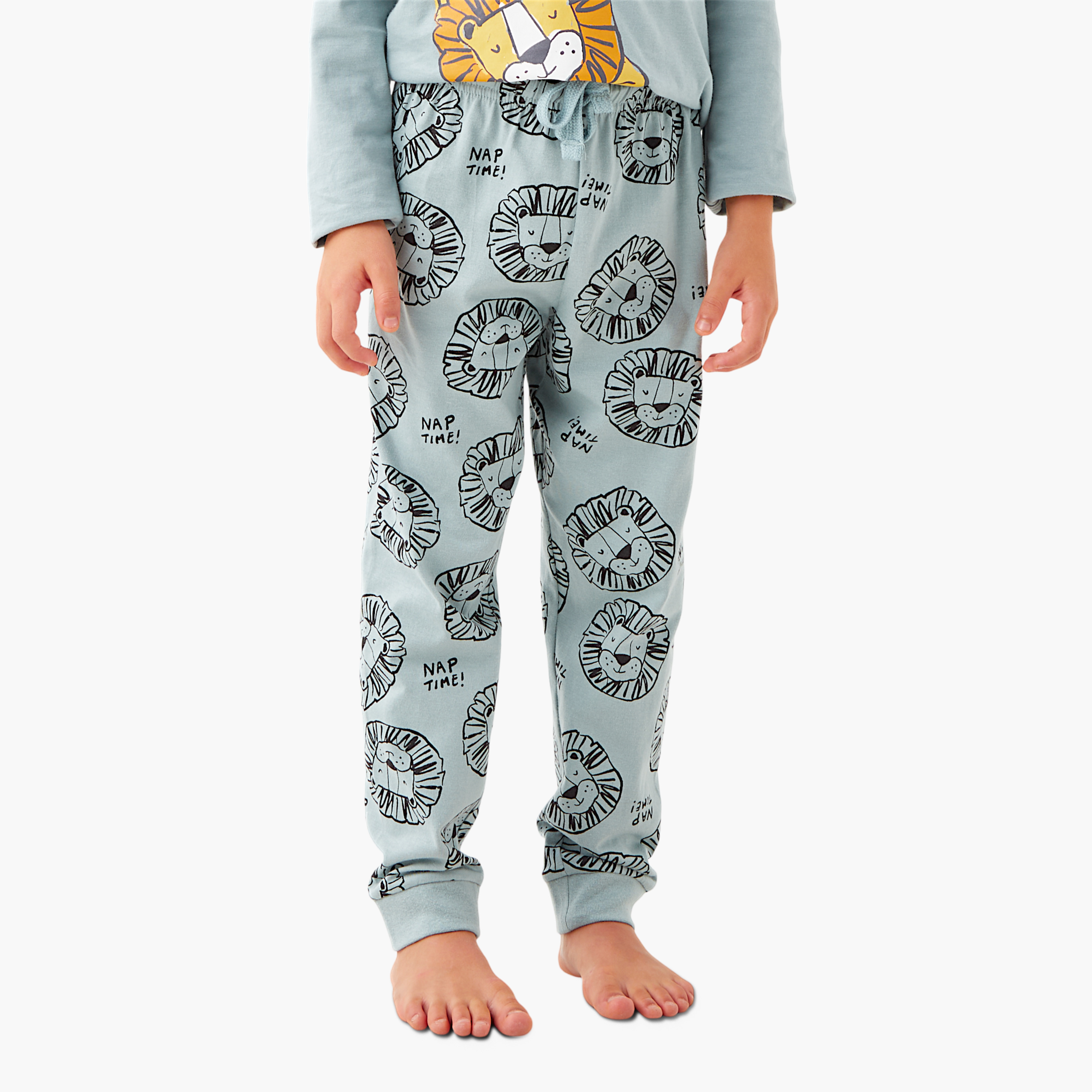 Juniors Lion Print Long Sleeves T-shirt and Pyjama Set-boys-clothing-nightwear-image-4