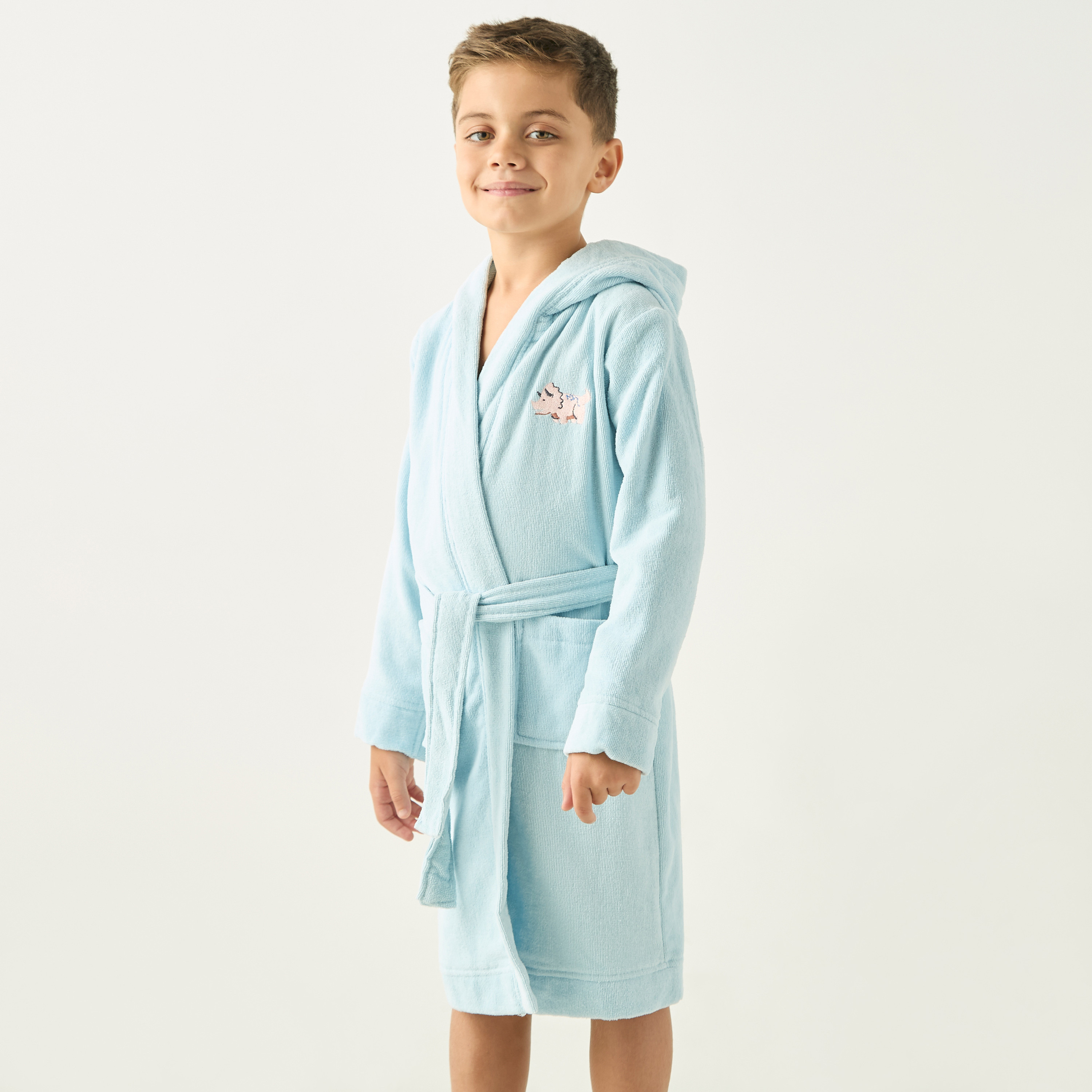 Juniors Embroidered Hooded Robe with Tie-Up Belt and Pockets-boys-clothing-nightwear-image-1