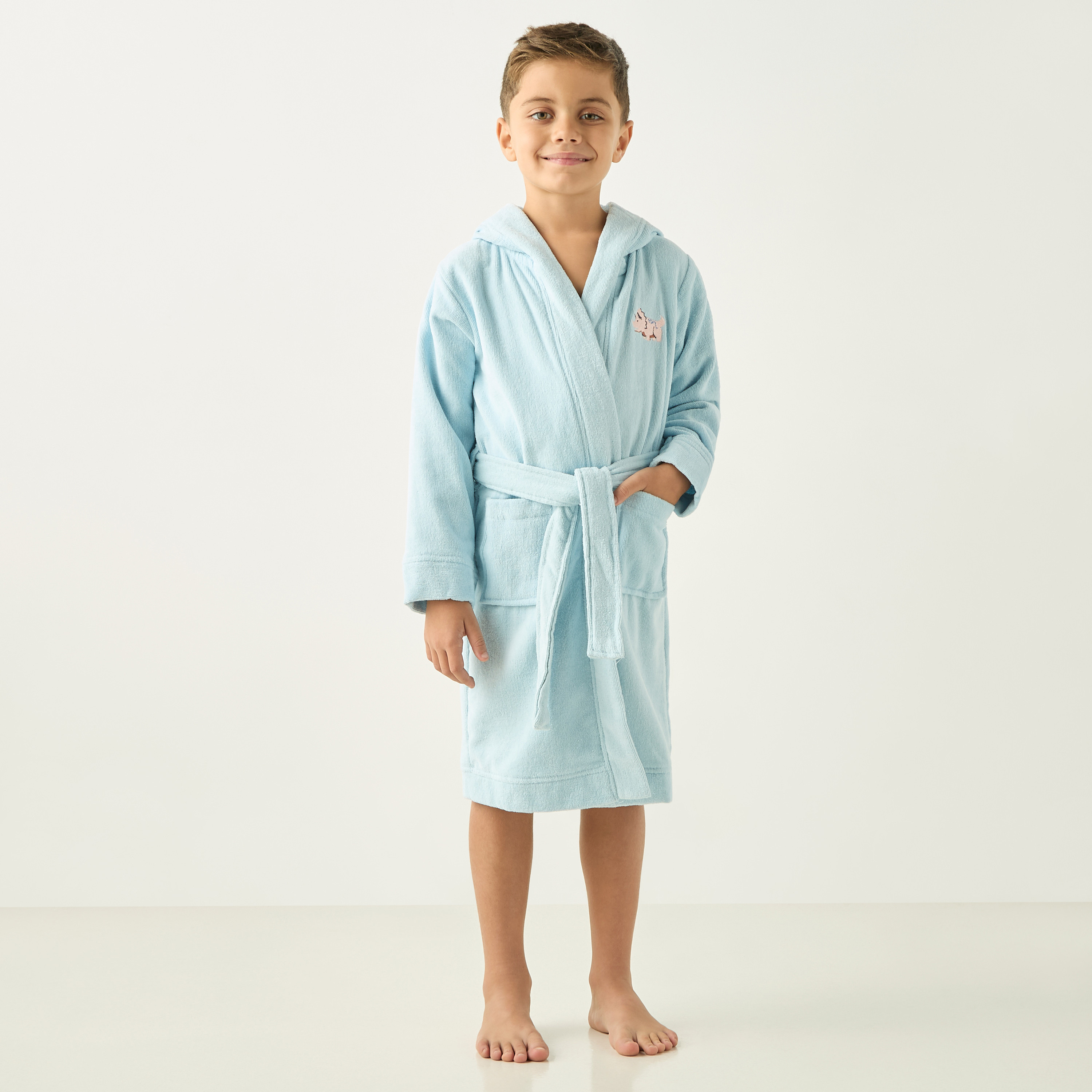 Juniors Embroidered Hooded Robe with Tie-Up Belt and Pockets-boys-clothing-nightwear-image-2