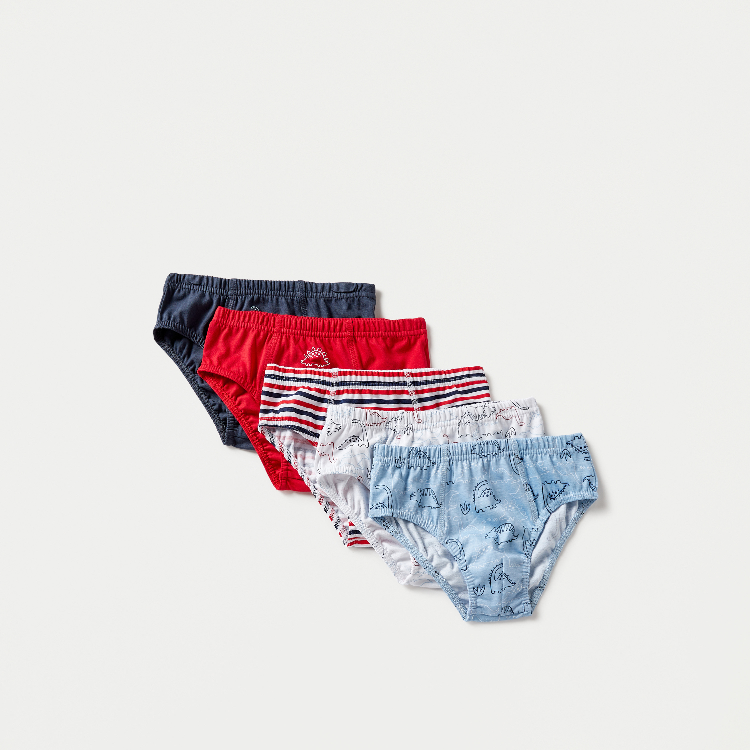 Juniors Dinosaur Print Briefs with Elasticated Waist - Set of 5-baby-boys-clothing-innerwear-image-1
