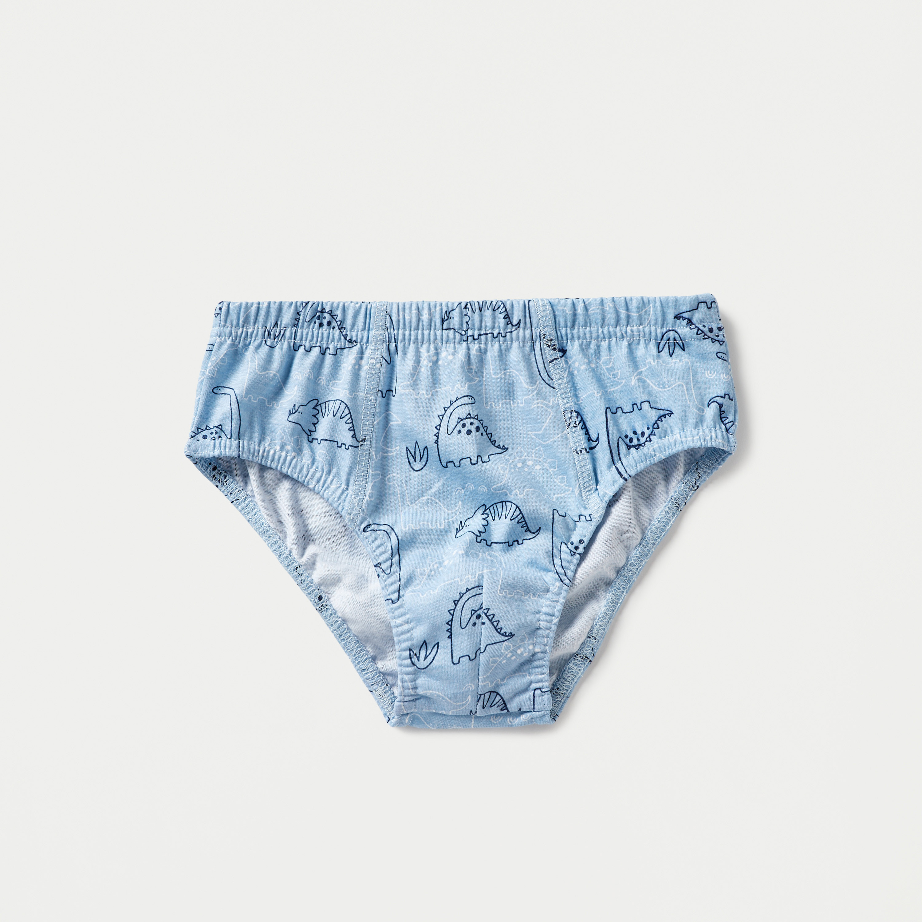 Juniors Dinosaur Print Briefs with Elasticated Waist - Set of 5-baby-boys-clothing-innerwear-image-2