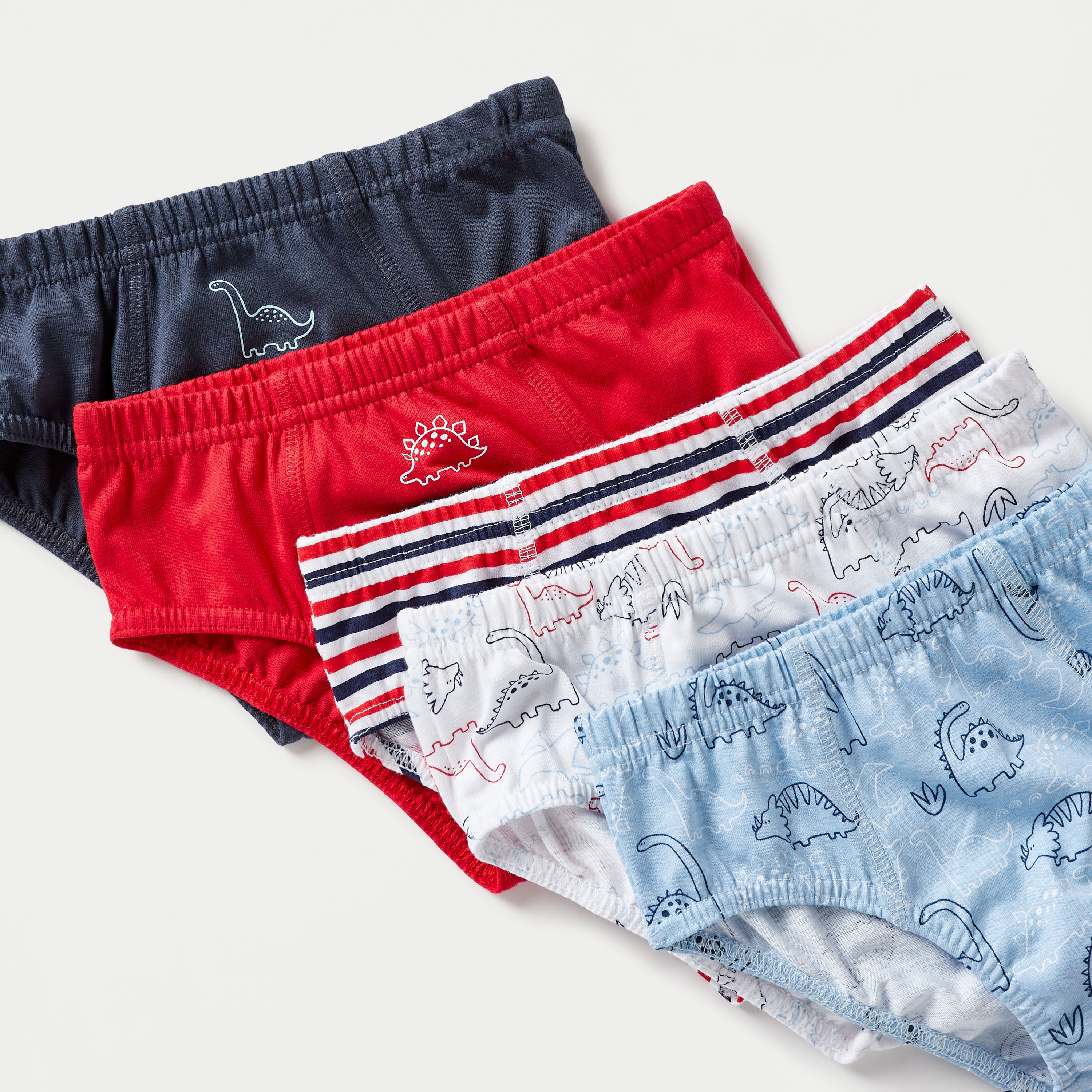 Juniors Dinosaur Print Briefs with Elasticated Waist - Set of 5-baby-boys-clothing-innerwear-image-3