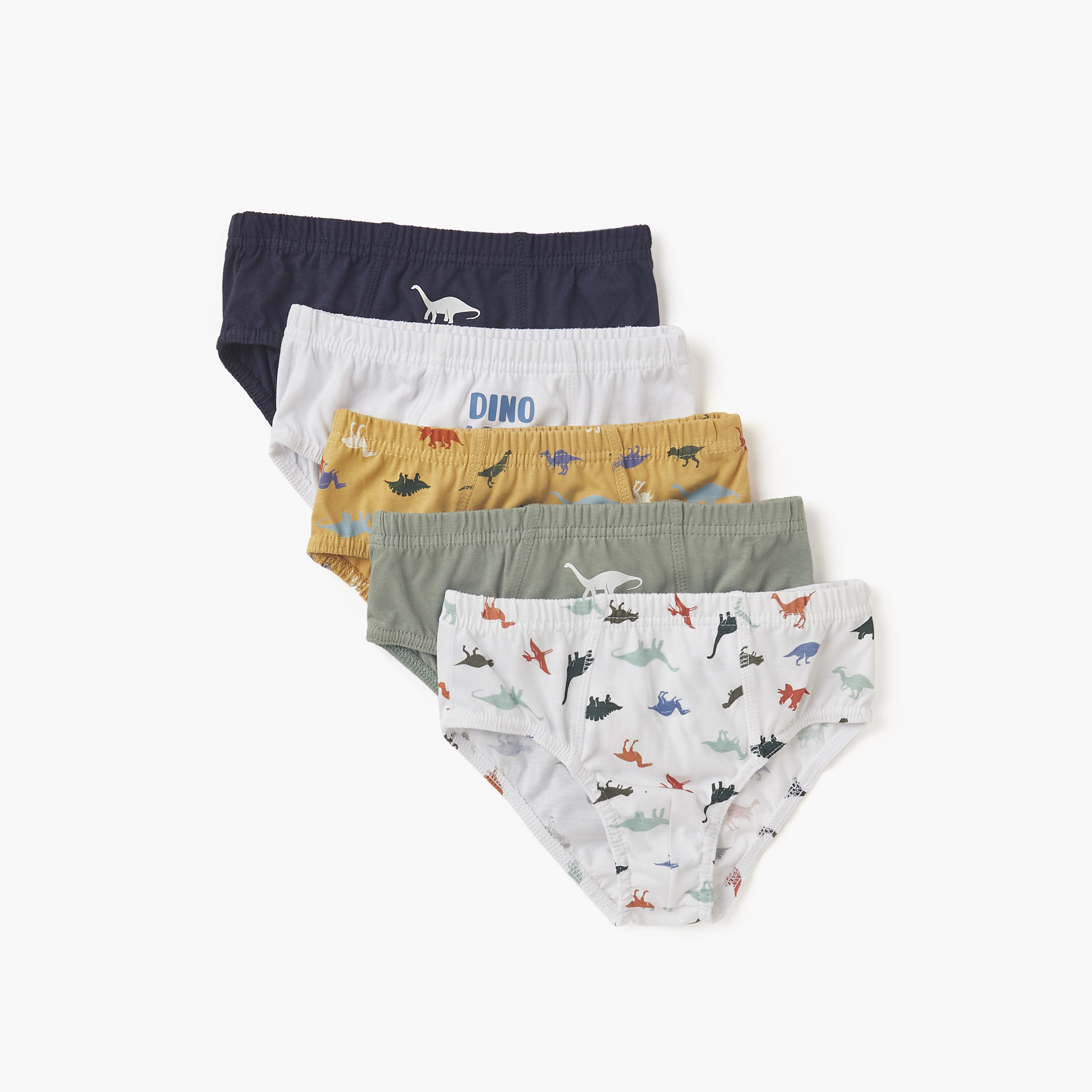 Juniors Dinosaur Print Briefs with Elasticated Waistband - Set of 5-baby-boys-clothing-innerwear-image-1