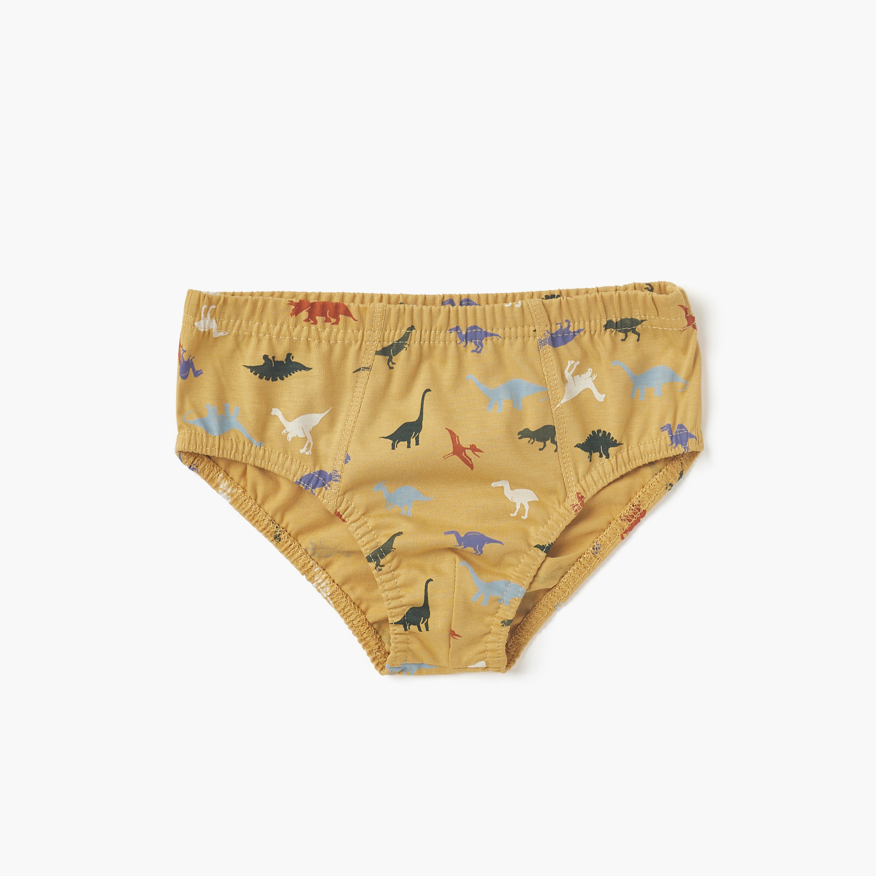 Juniors Dinosaur Print Briefs with Elasticated Waistband - Set of 5-baby-boys-clothing-innerwear-image-2