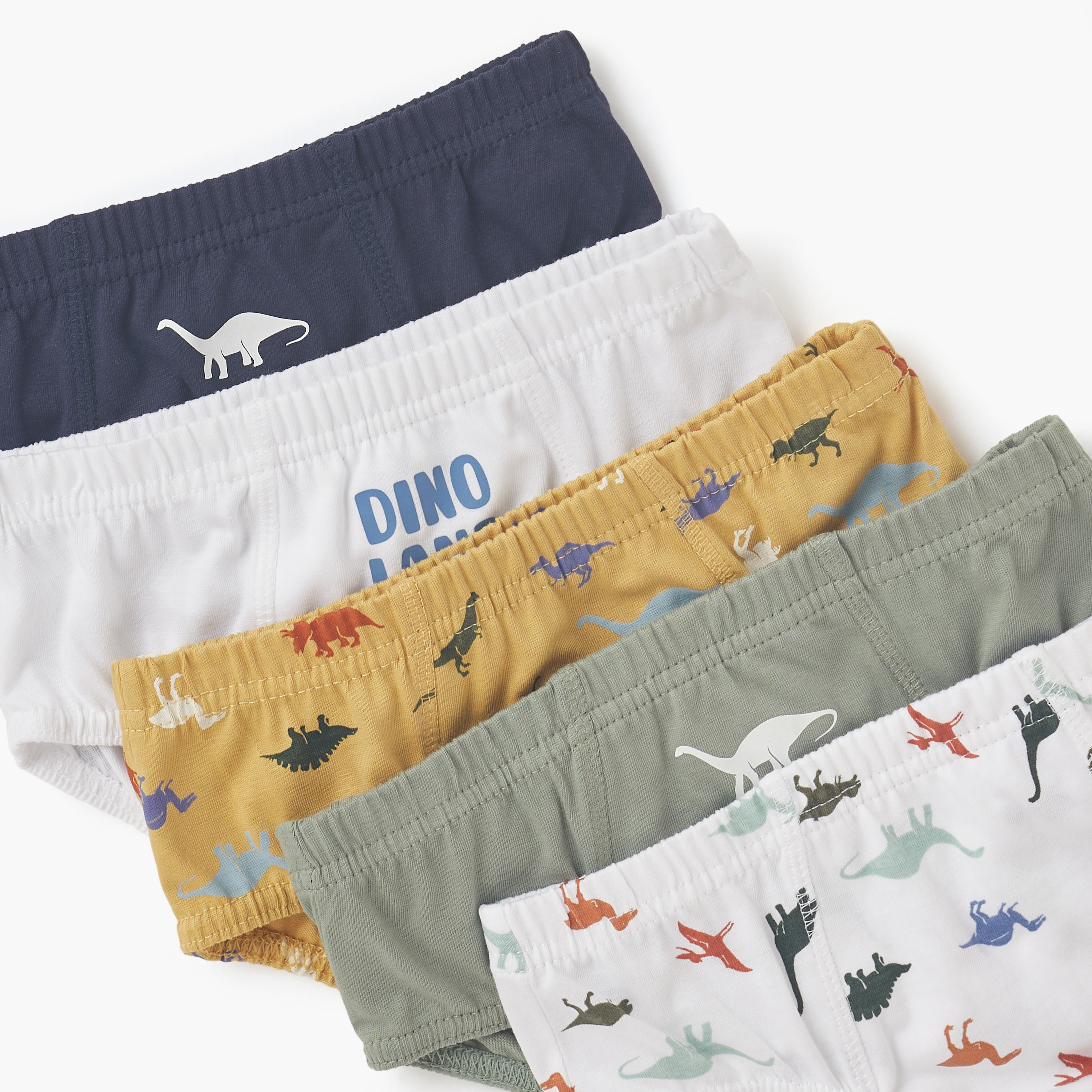 Juniors Dinosaur Print Briefs with Elasticated Waistband - Set of 5-baby-boys-clothing-innerwear-image-3