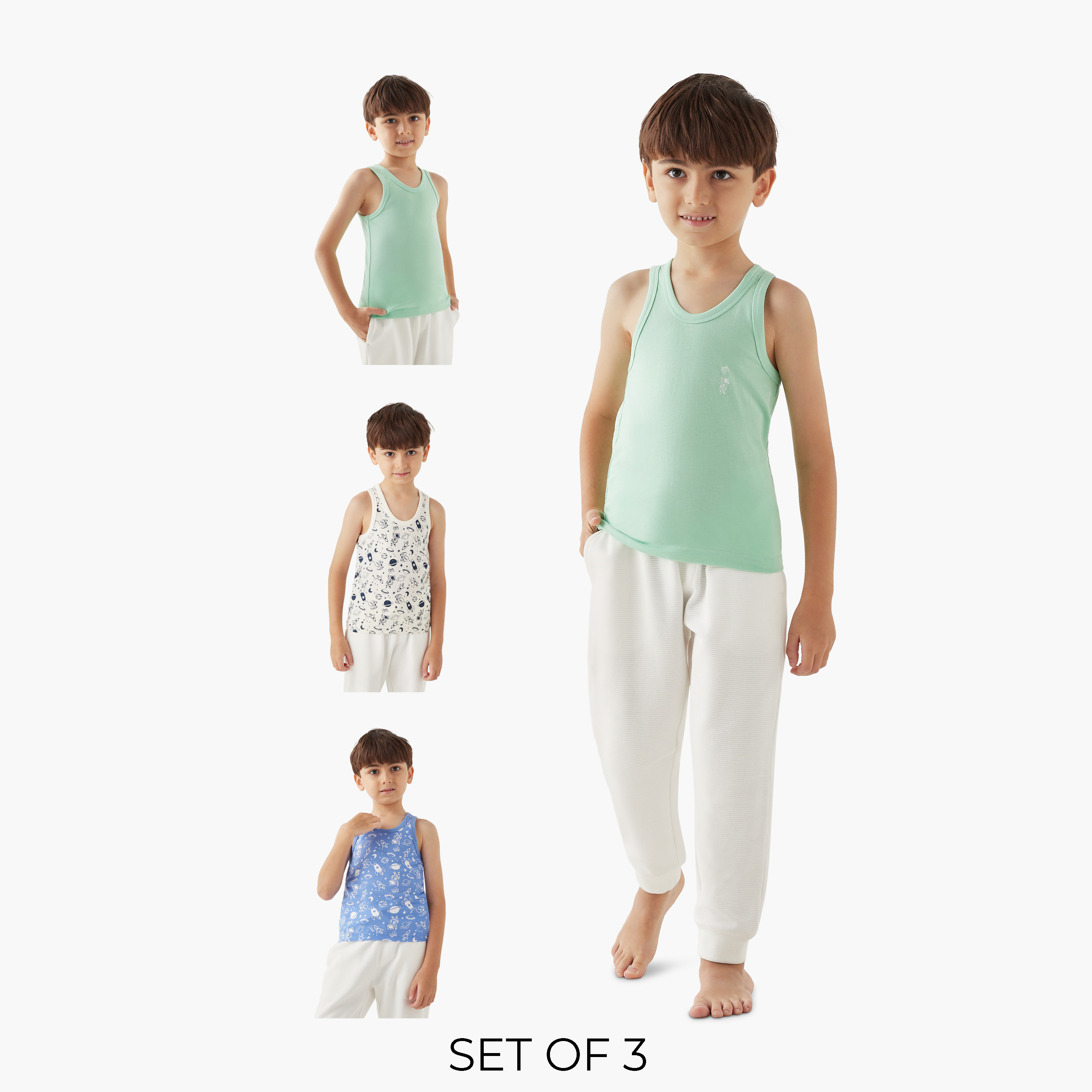 Juniors Printed Round Neck Vest - Set of 3-baby-boys-clothing-innerwear-image-1