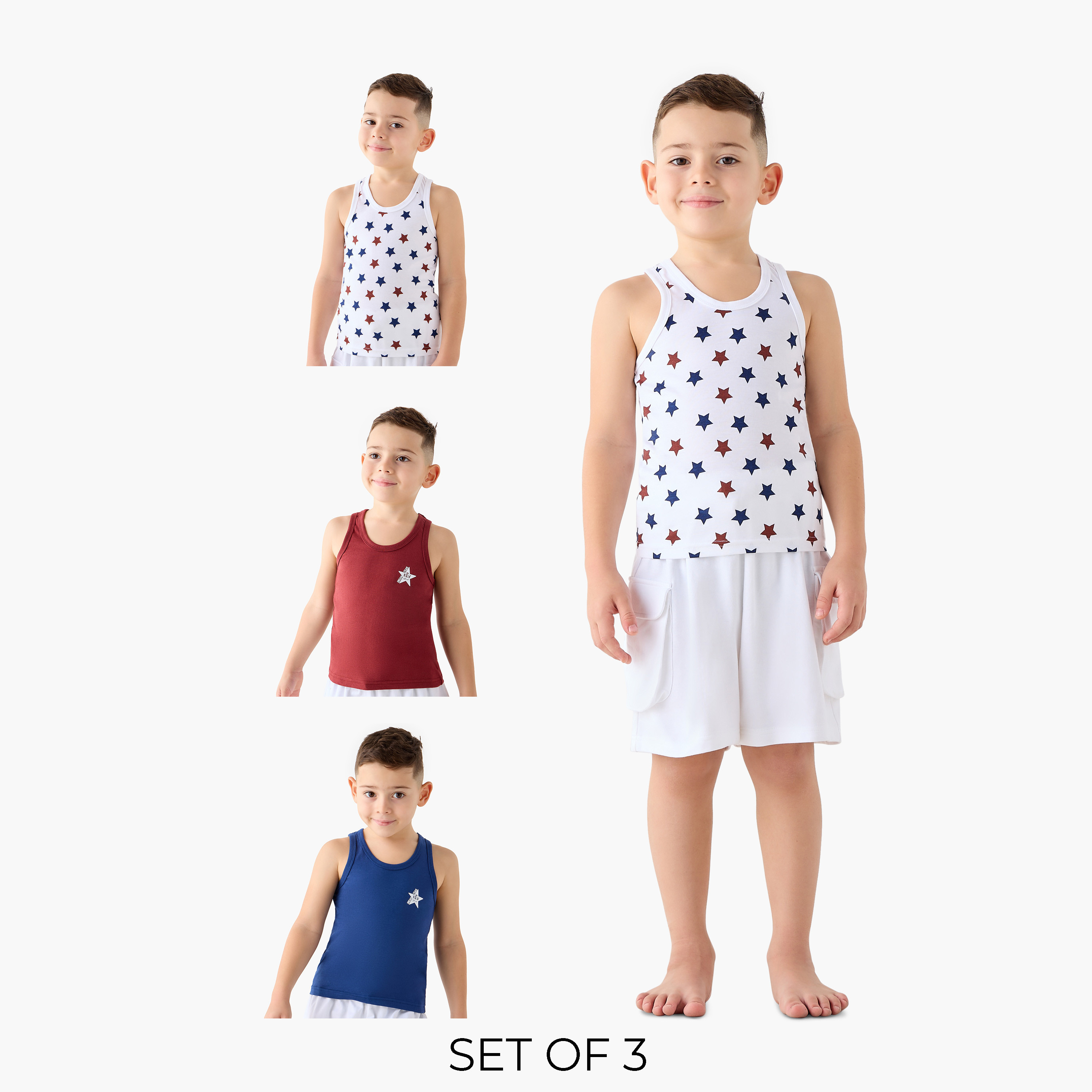 فيست بطبعات نجوم وياقة مستديرة من جونيورز - طقم من 3 قطع-baby-boys-clothing-innerwear-image-1
