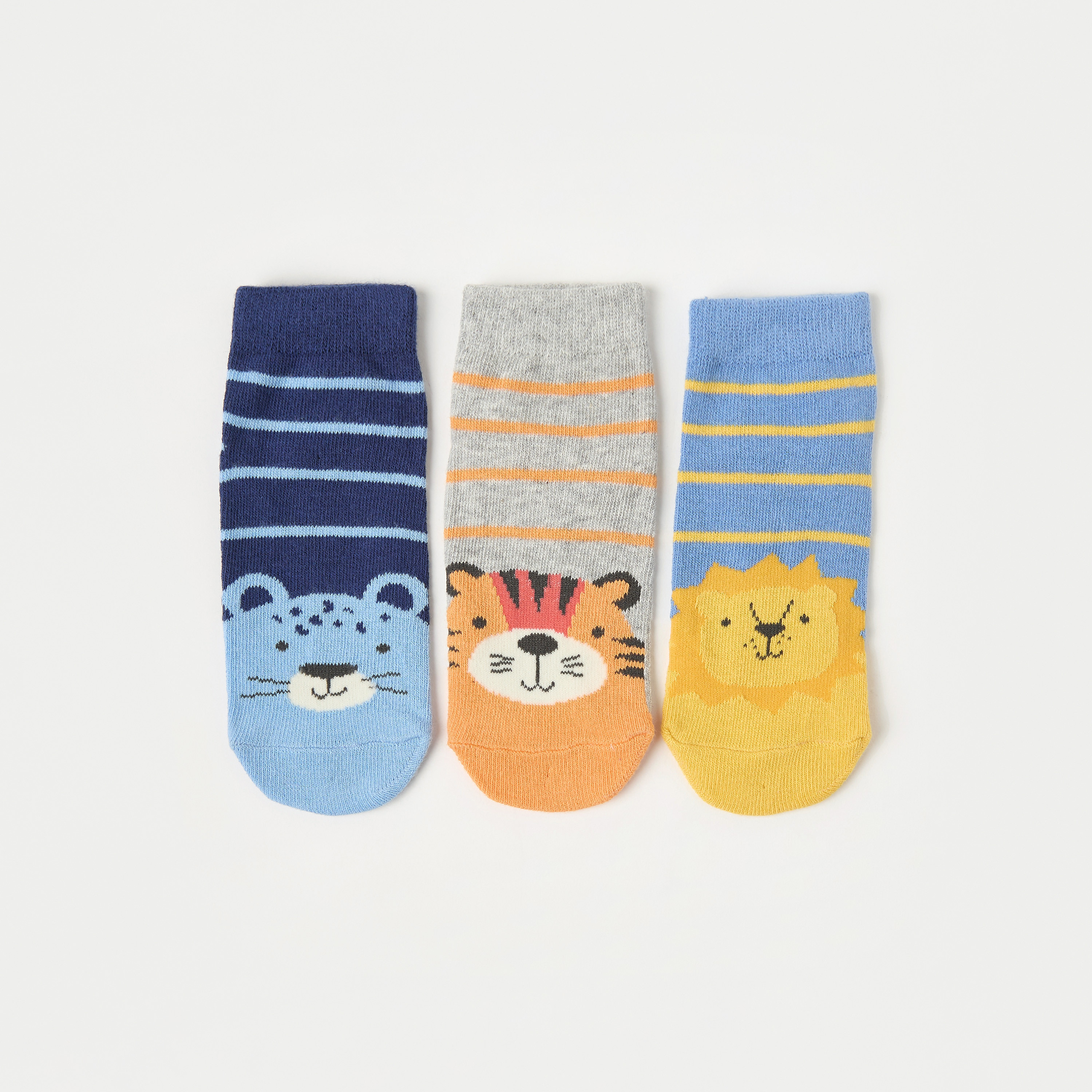 جوارب طول الكاحل بطبعات حيوانات من جونيورز - طقم من 3 أزواج-boys-accessories-socks-image-1