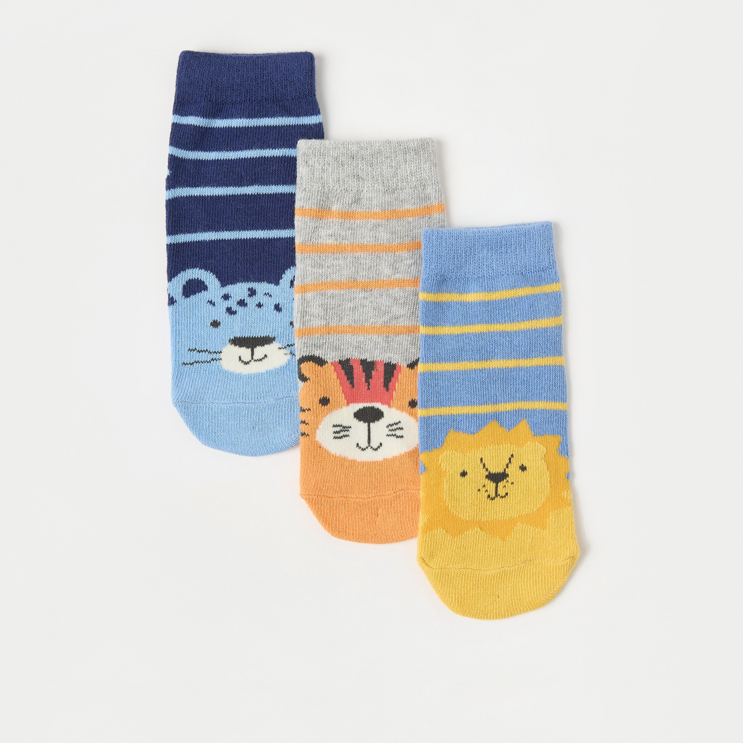 جوارب طول الكاحل بطبعات حيوانات من جونيورز - طقم من 3 أزواج-boys-accessories-socks-image-2