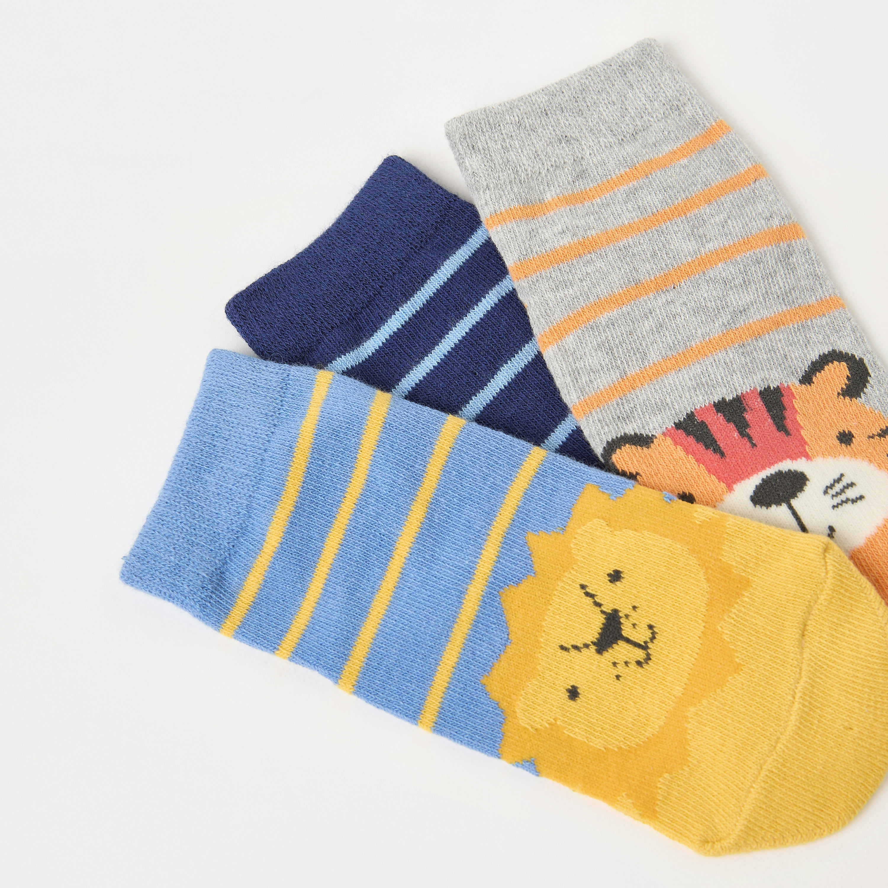 جوارب طول الكاحل بطبعات حيوانات من جونيورز - طقم من 3 أزواج-boys-accessories-socks-image-3