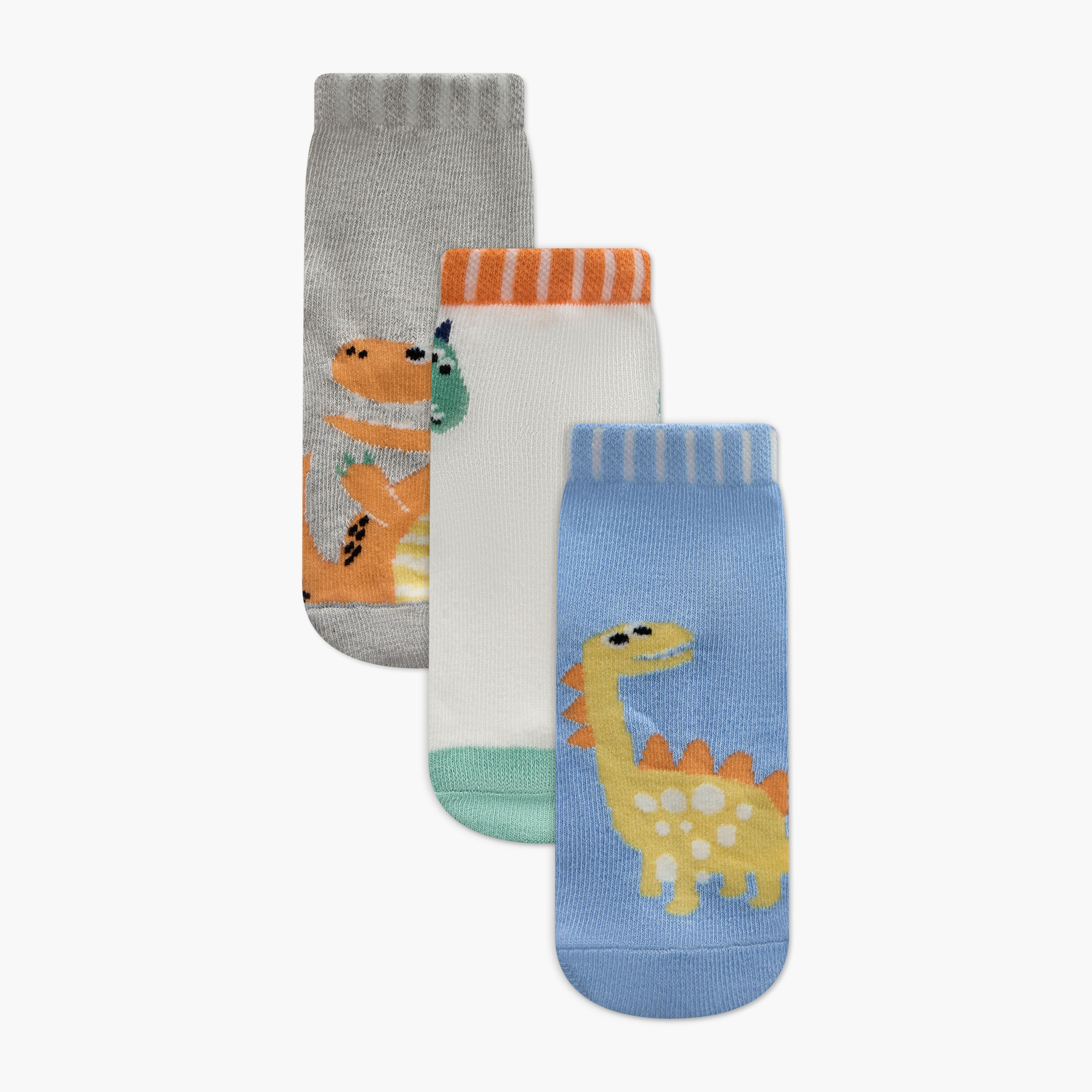 Juniors Dino Print Ankle Length Socks - Set of 3-baby-boys-accessories-socks-image-1