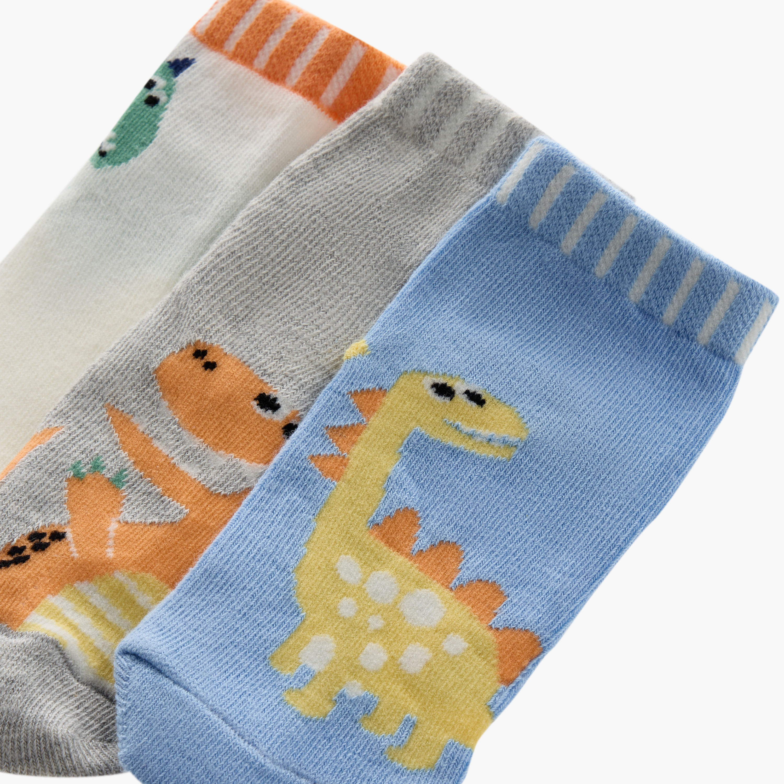 Juniors Dino Print Ankle Length Socks - Set of 3-baby-boys-accessories-socks-image-4