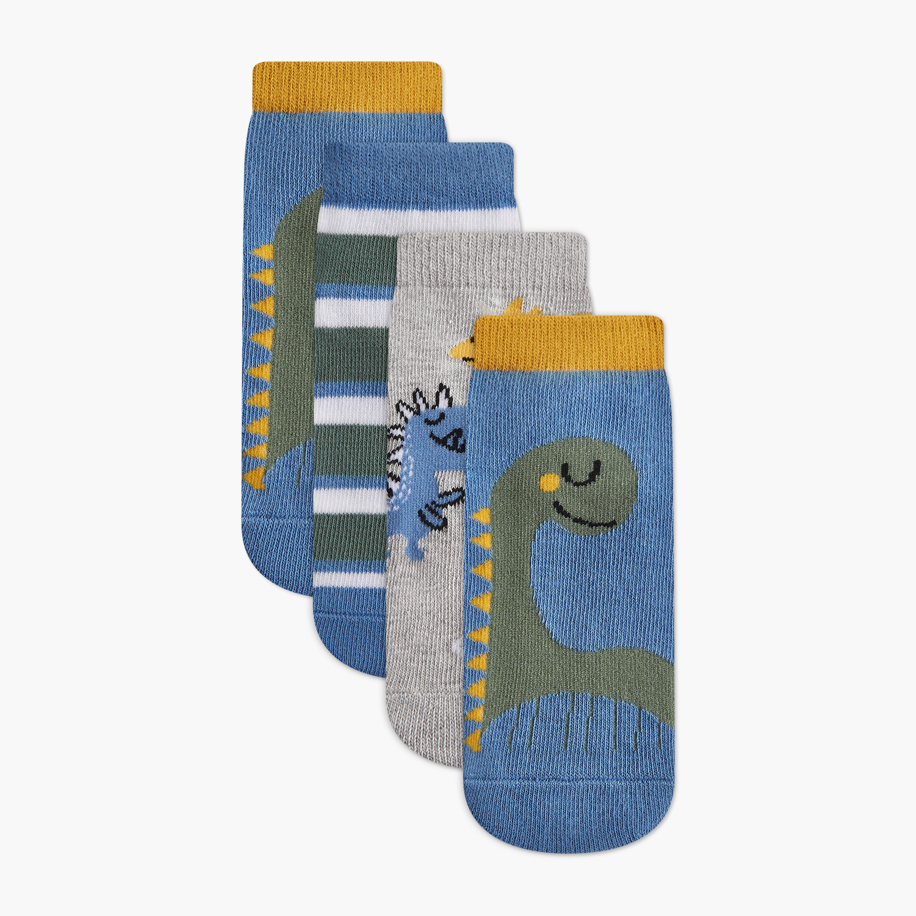 Juniors Dinosaur Print Ankle Length Socks - Set of 4-baby-boys-accessories-socks-image-1