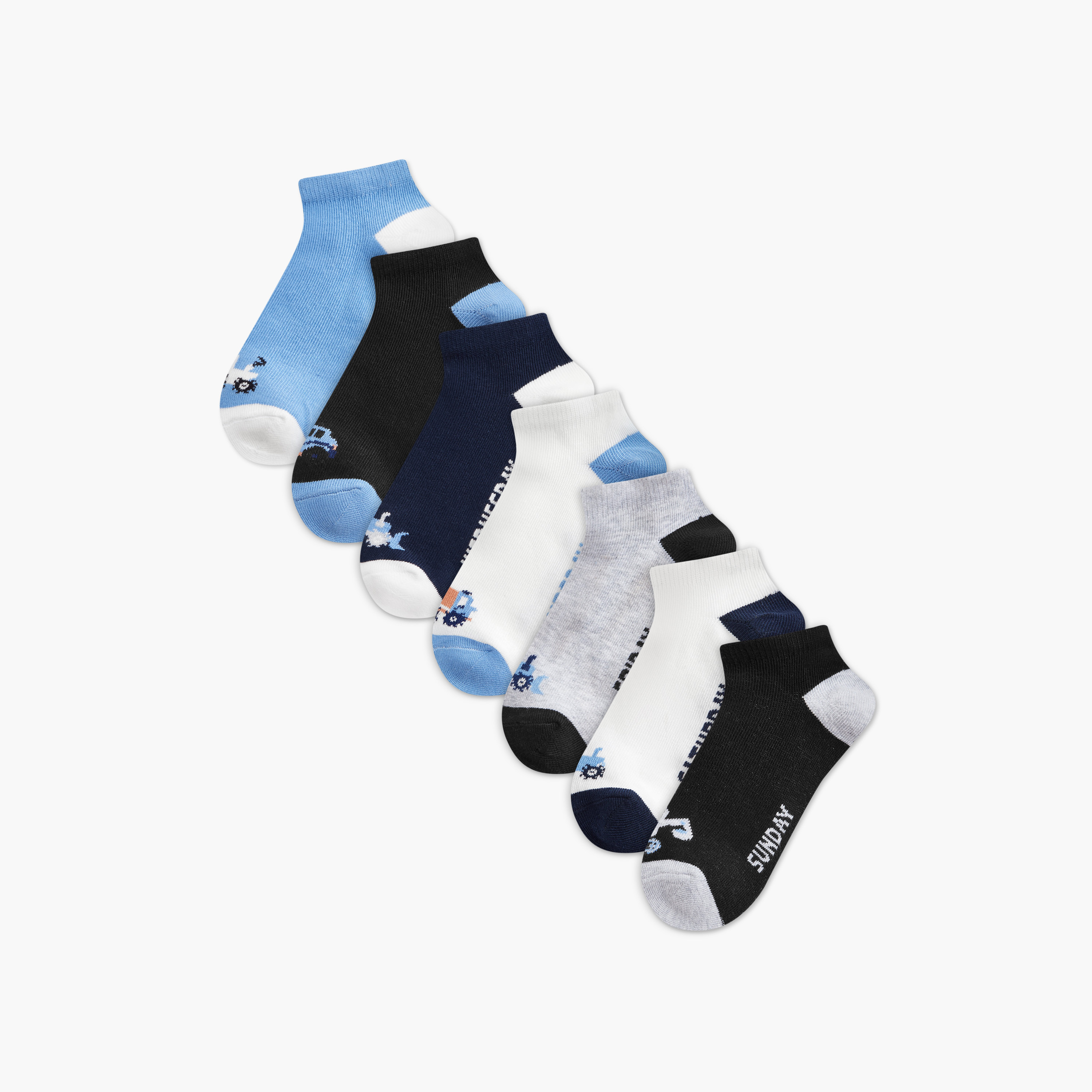 طقم جوارب 7 أزواج بطول الكاحل بطبعات من جونيورز-boys-accessories-socks-image-1