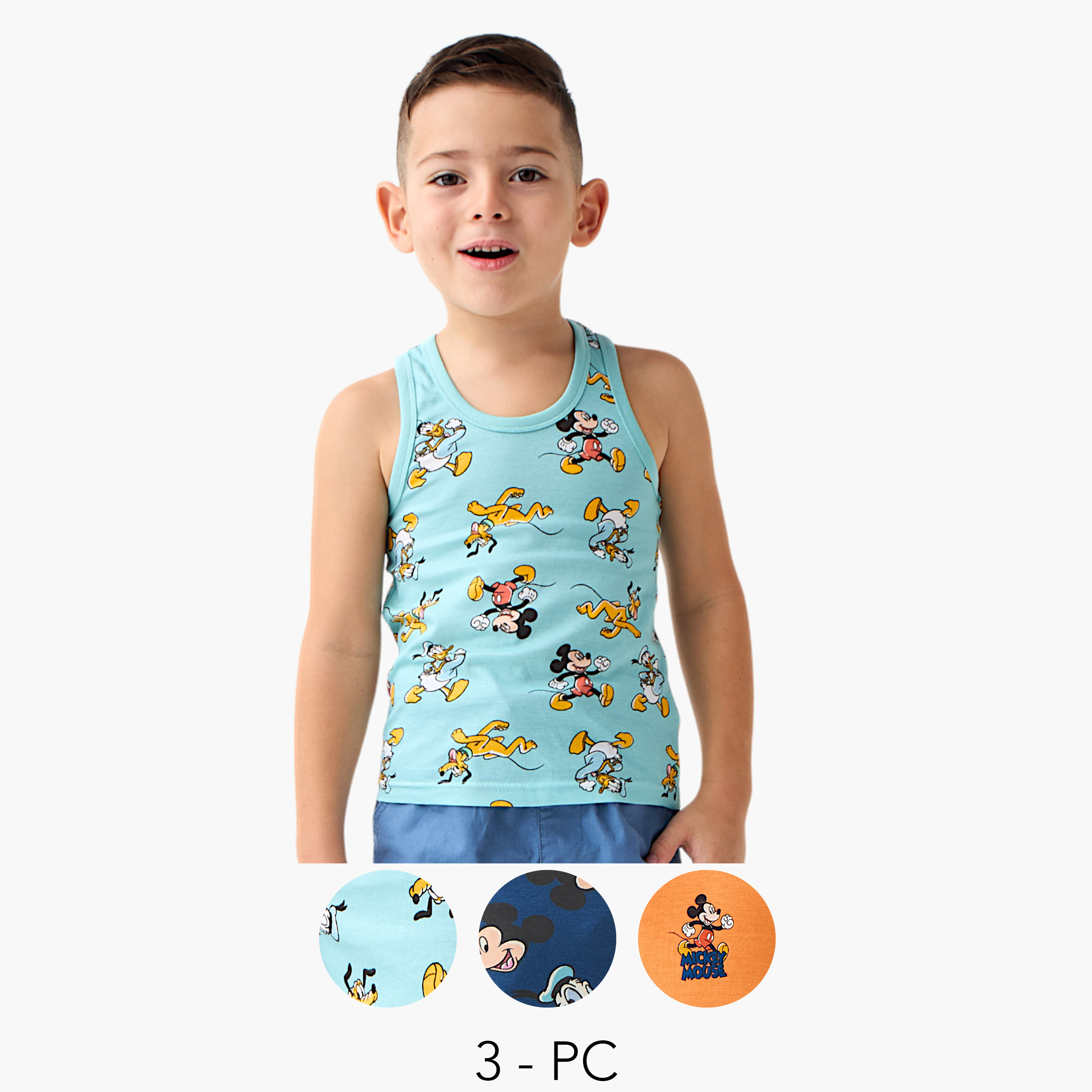 فيست بدون أكمام بطبعات ميكي ماوس من ديزني- طقم من 3 قطع-baby-boys-clothing-innerwear-image-1