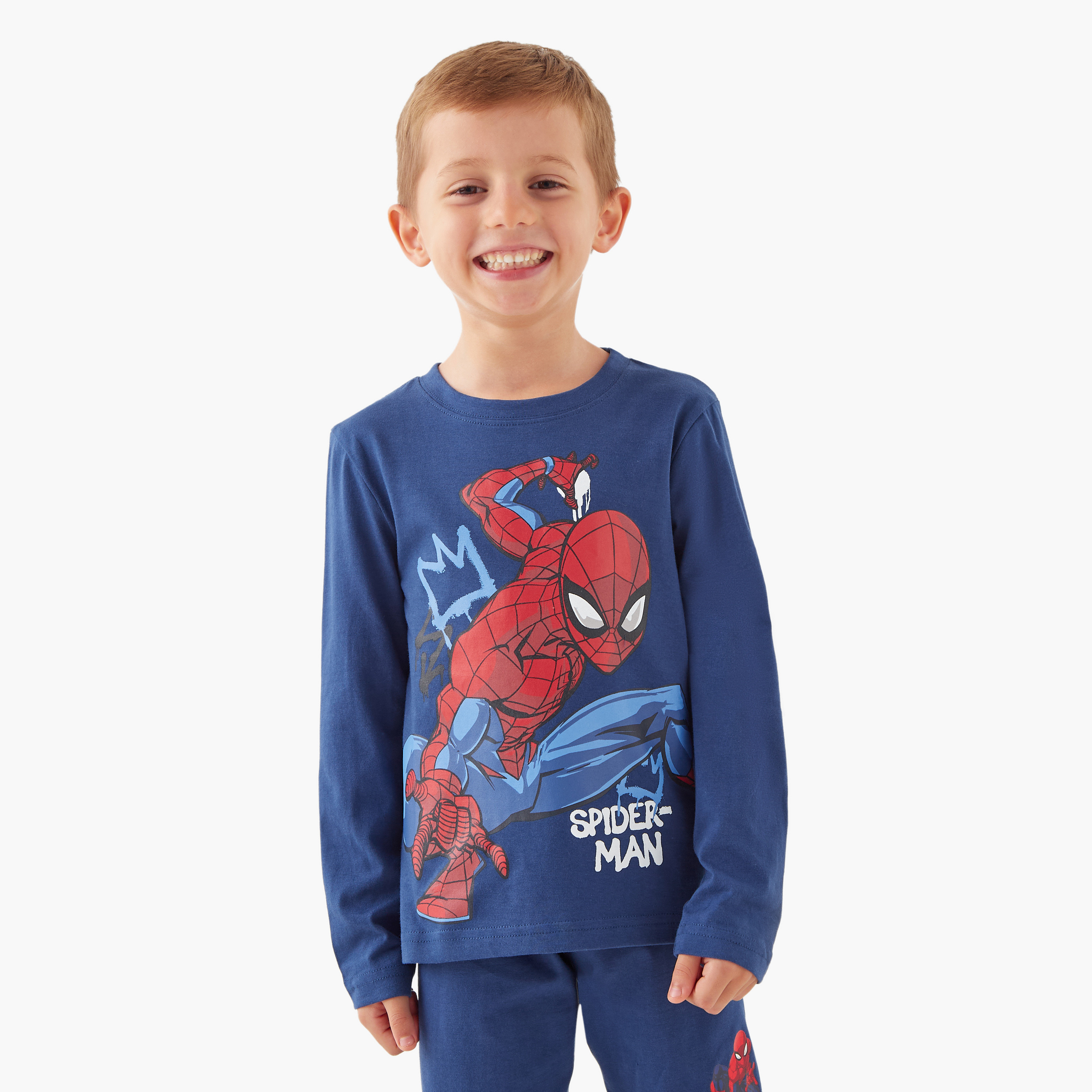 Spider-Man Print T-shirt and Pyjamas - Set of 2-boys-clothing-nightwear-image-2