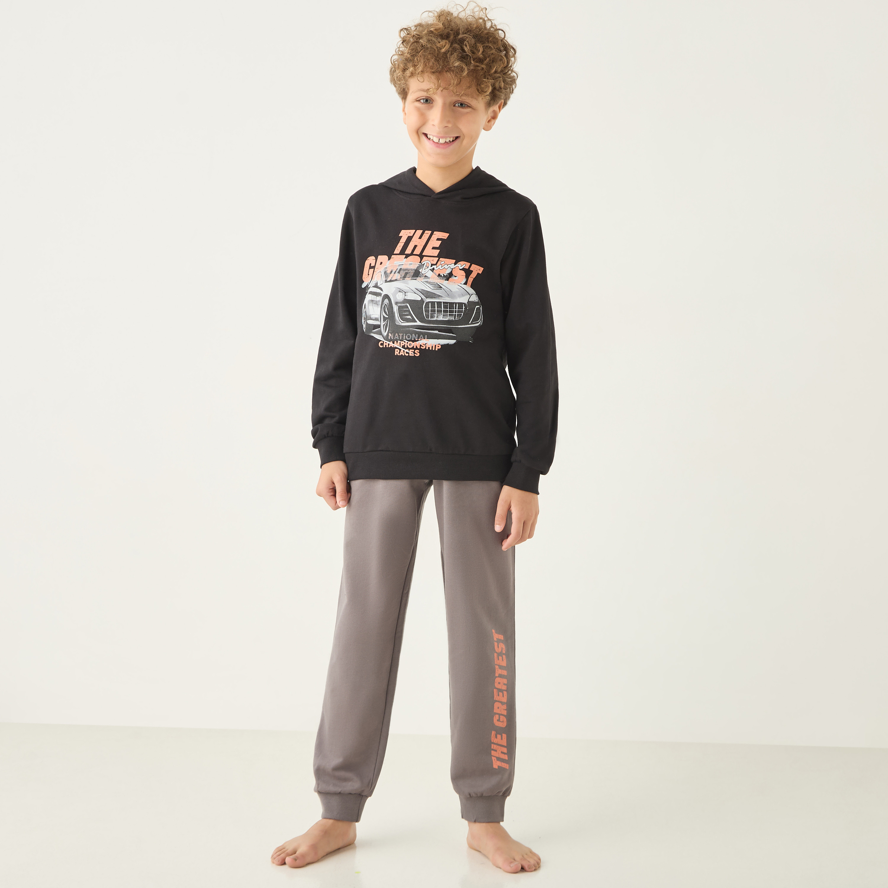 Juniors Printed Hooded Sweatshirt and Pyjama Set-boys-clothing-nightwear-image-1