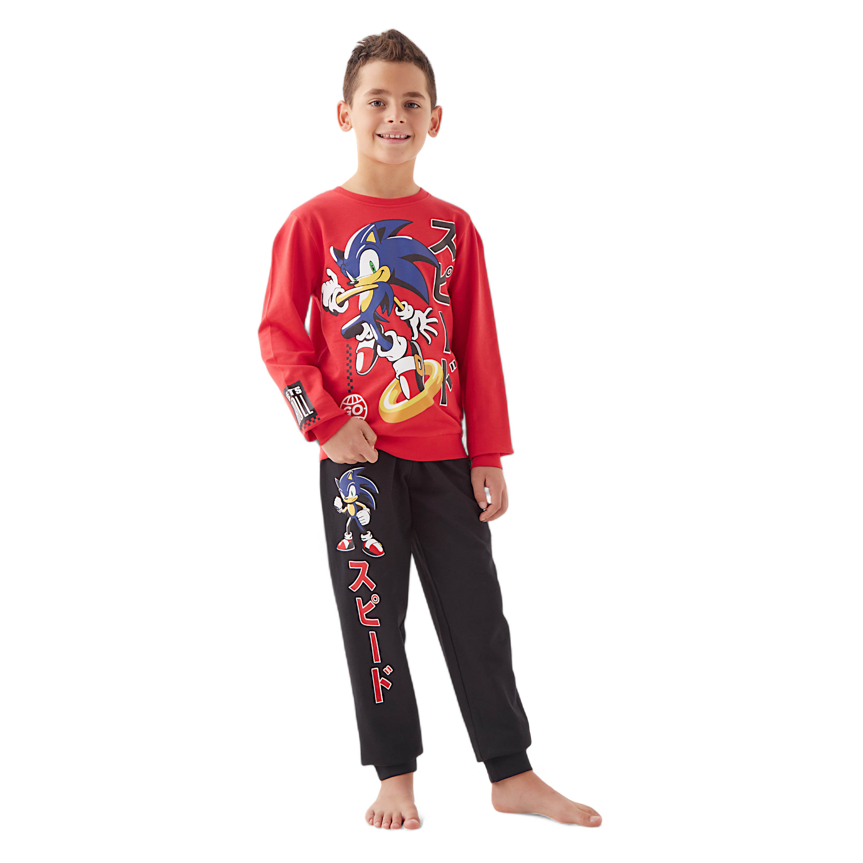 Sonic the Hedgehog Print Long Sleeves Sweatshirt and Joggers Set-boys-clothing-nightwear-image-1