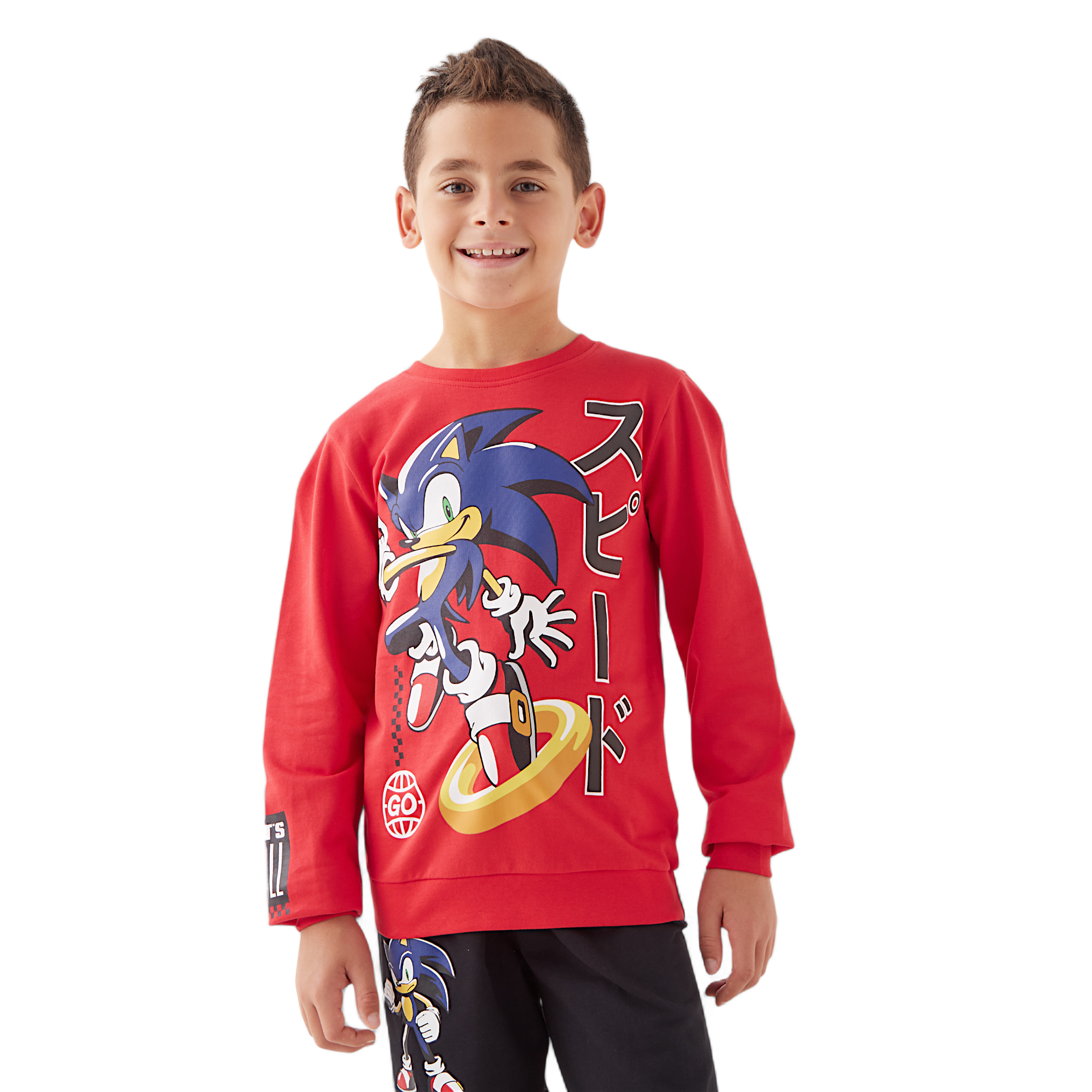 Sonic the Hedgehog Print Long Sleeves Sweatshirt and Joggers Set-boys-clothing-nightwear-image-2