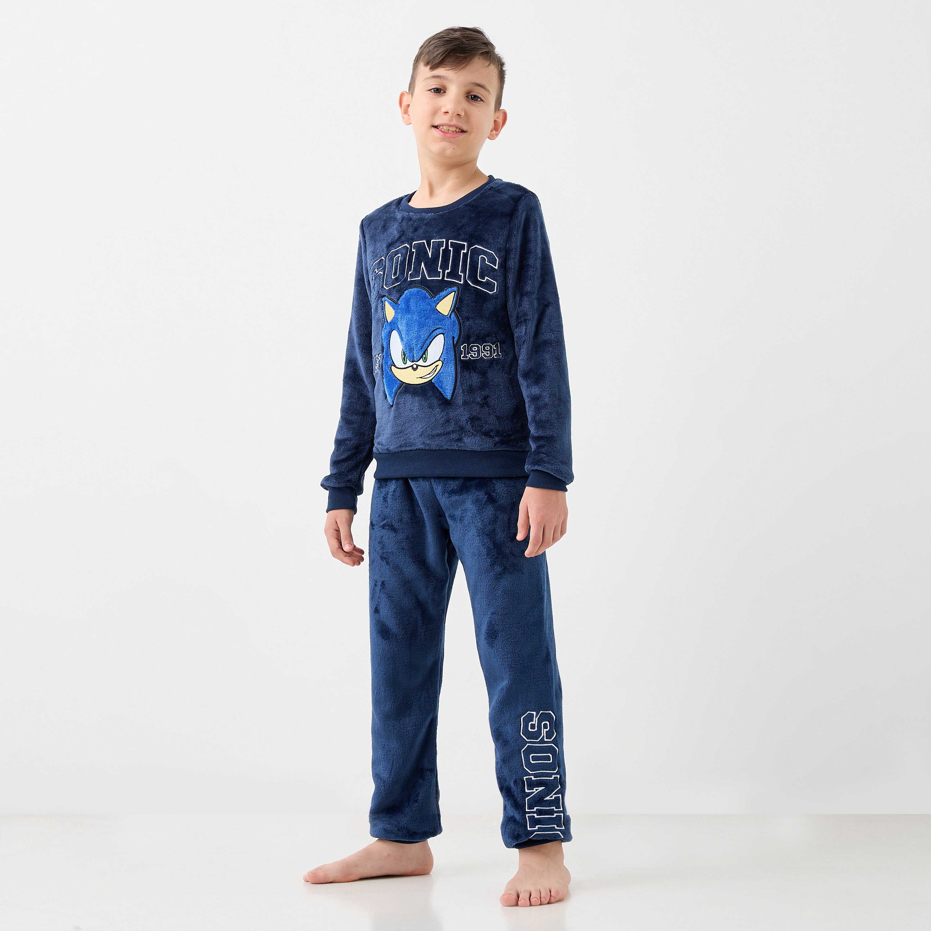 Sonic the Hedgehog Textured Long Sleeves Sweatshirt and Elasticated Pyjama Set-boys-clothing-nightwear-image-1