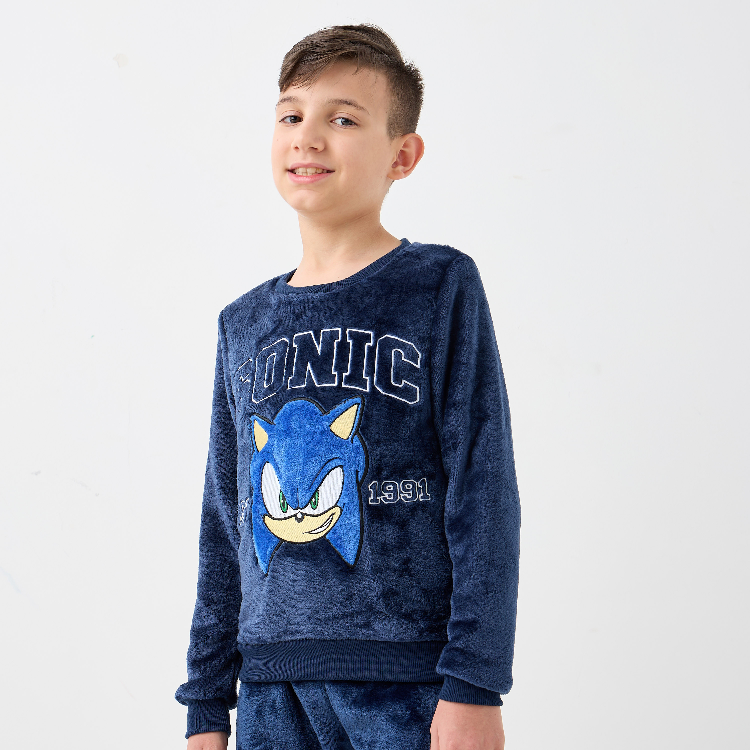 Sonic the Hedgehog Textured Long Sleeves Sweatshirt and Elasticated Pyjama Set-boys-clothing-nightwear-image-2