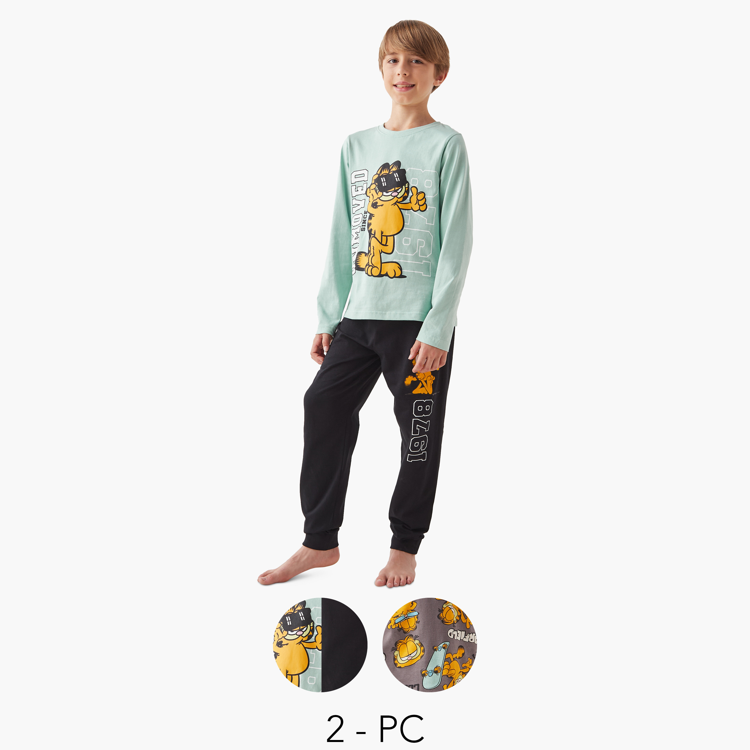 Garfield Print Long Sleeves T-shirt and Pyjamas - Set of 2-boys-clothing-nightwear-image-1
