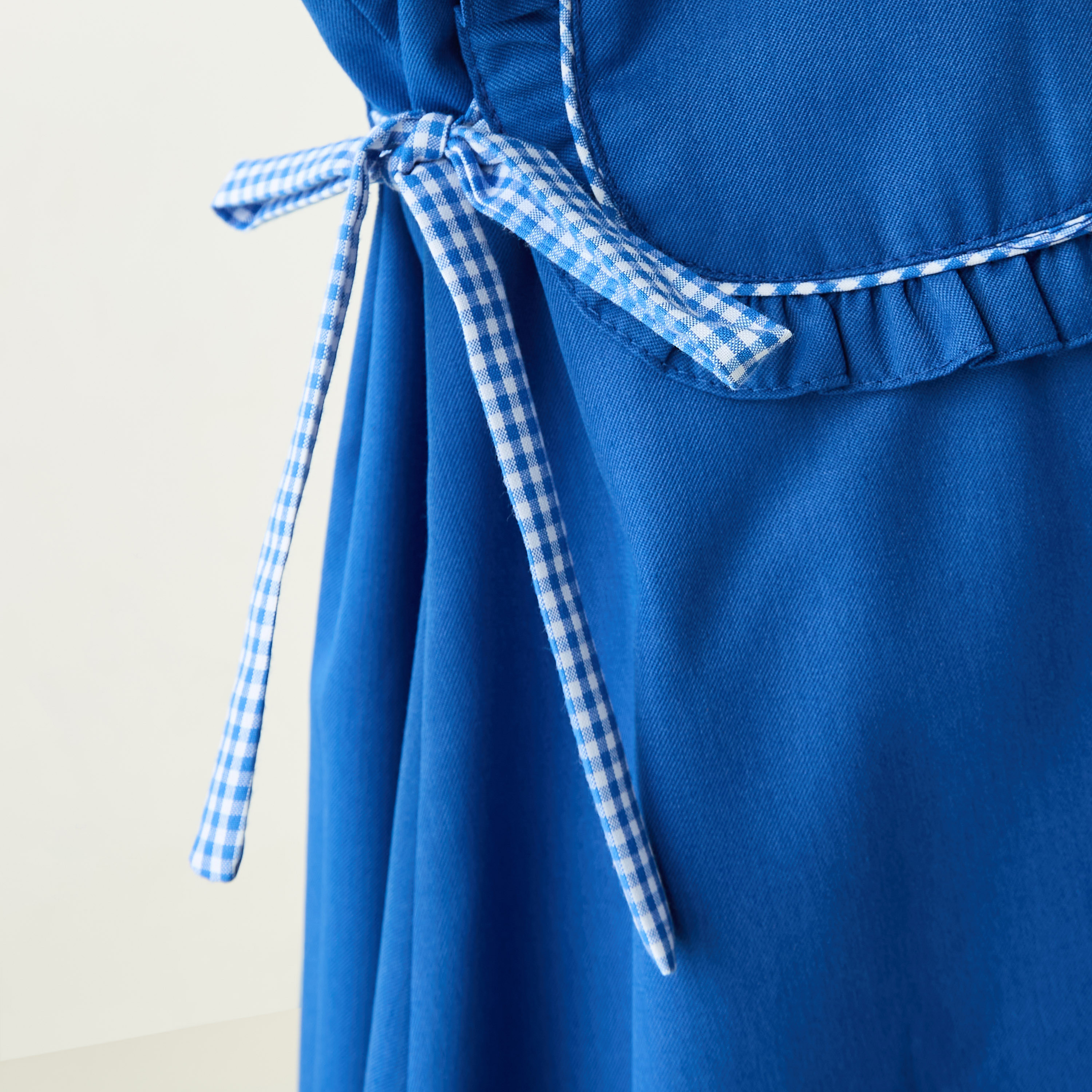 Juniors Checked Print Pinafore Dress with Short Sleeves and Ruffle Detail-girls-clothing-dressesandjumpsuits-image-5
