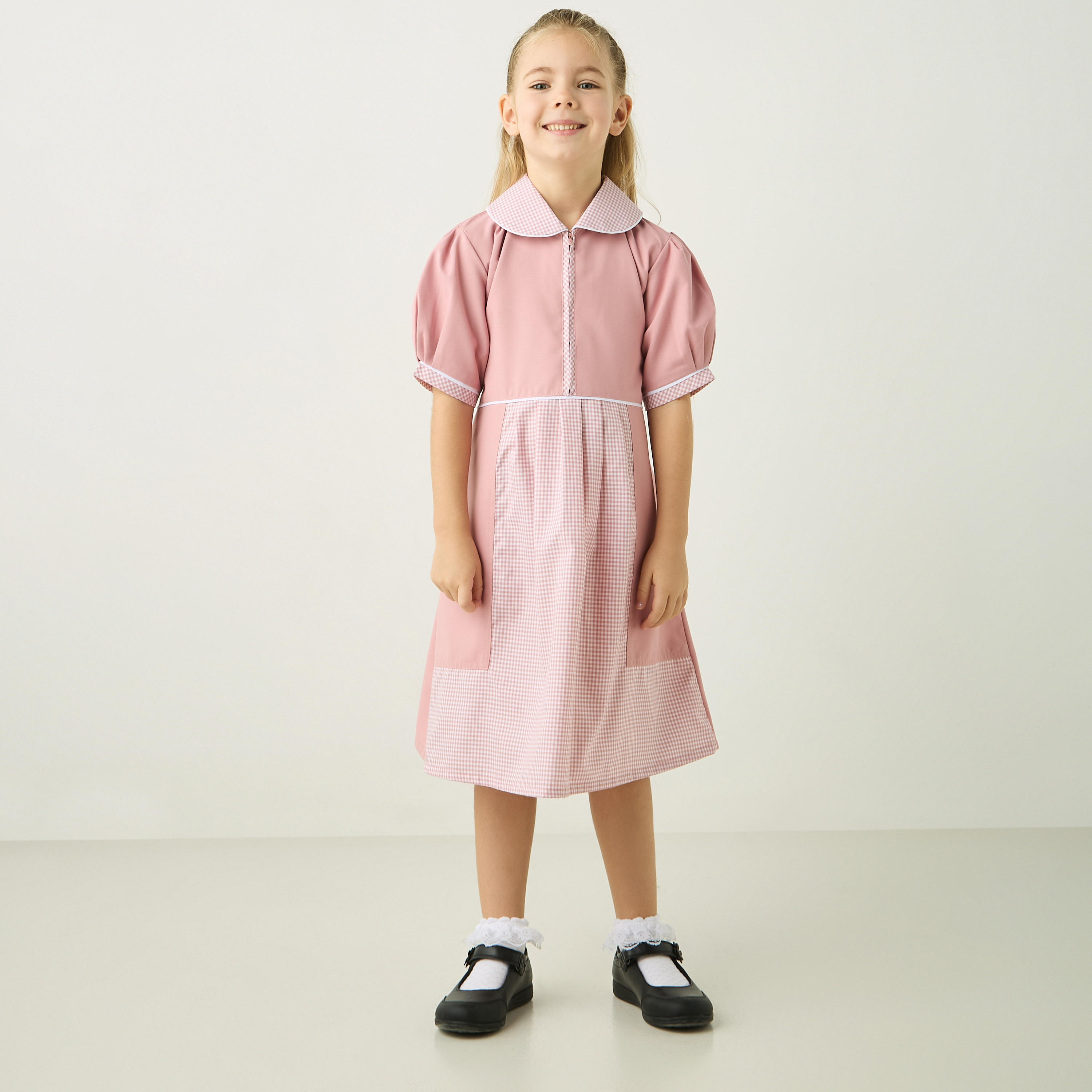 Buy Juniors Checked Pinafore Dress with Short Sleeves Online for Girls Centrepoint Kuwait