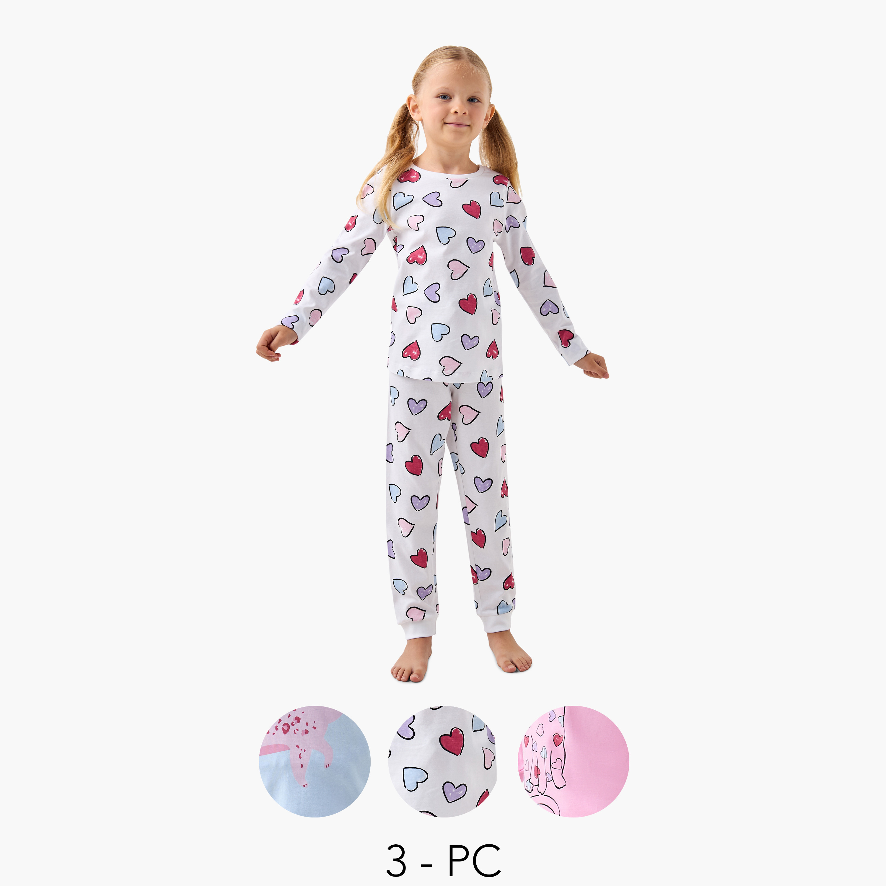 بنطلونات بيجاما وتيشيرتات بطبعات من جونيورز - مجموعة 3 أطقم-girls-clothing-nightwear-image-1