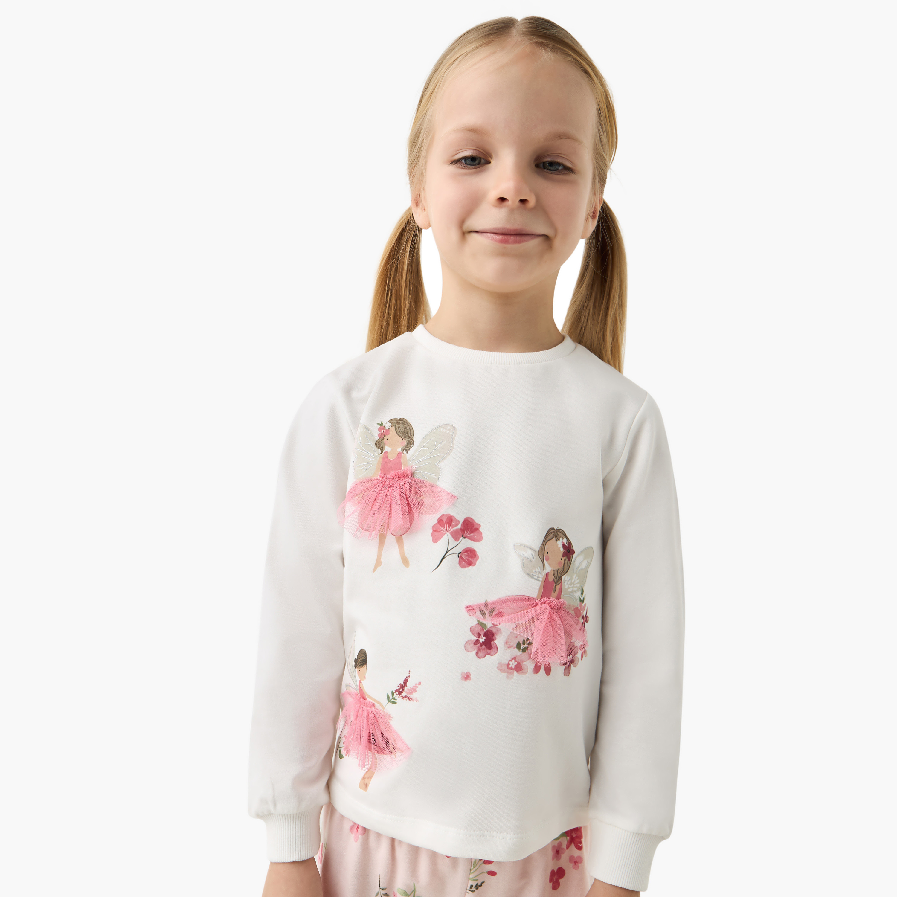 Juniors Fairy Print Long Sleeves T-shirt and Pyjama Set-girls-clothing-nightwear-image-2