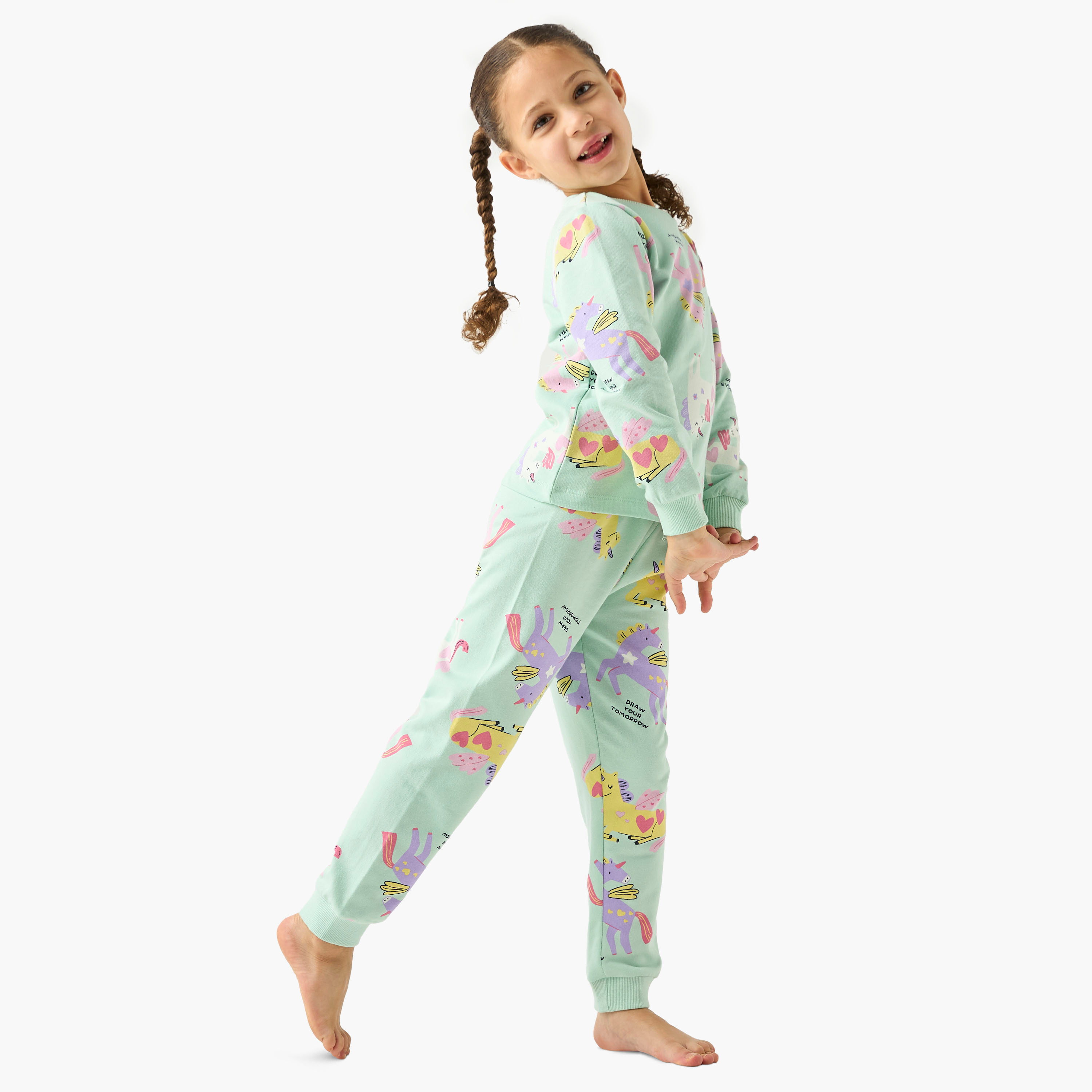 طقم بنطلون بيجاما وتيشيرت بطبعات يونيكورن من جونيورز-baby-girls-clothing-nightwear-pyjamasets-image-1