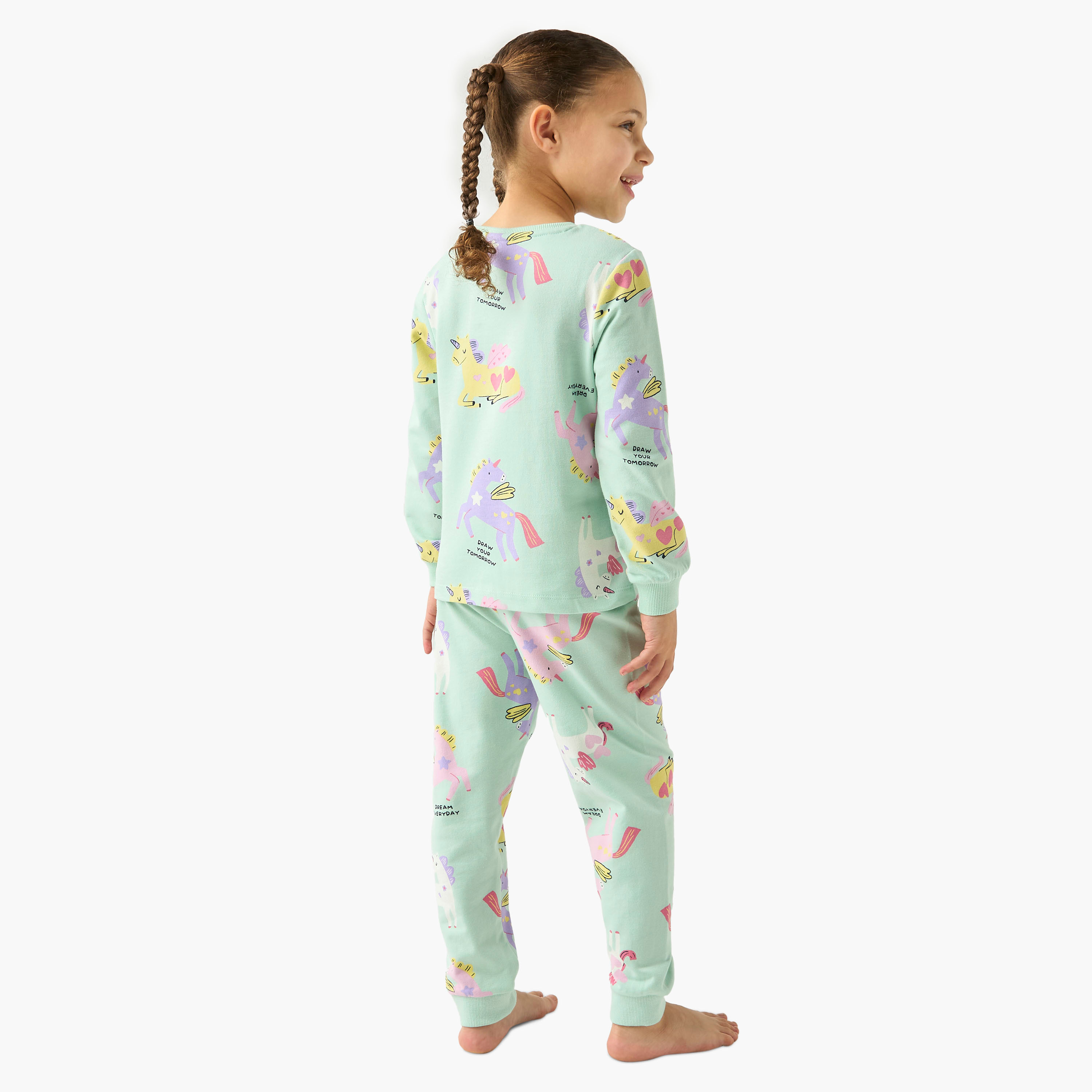 طقم بنطلون بيجاما وتيشيرت بطبعات يونيكورن من جونيورز-baby-girls-clothing-nightwear-pyjamasets-image-4