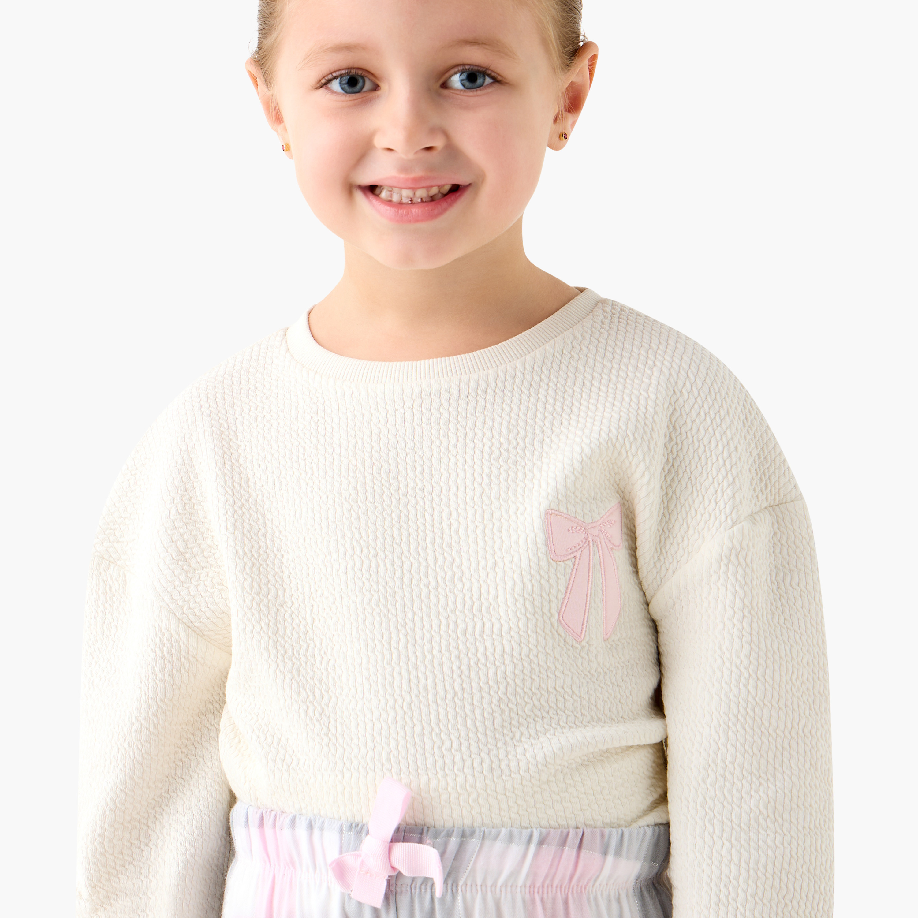 طقم تيشيرت بارز الملمس بأكمام طويلة وبنطلون بيجاما مربعات من جونيورز-girls-clothing-nightwear-image-5