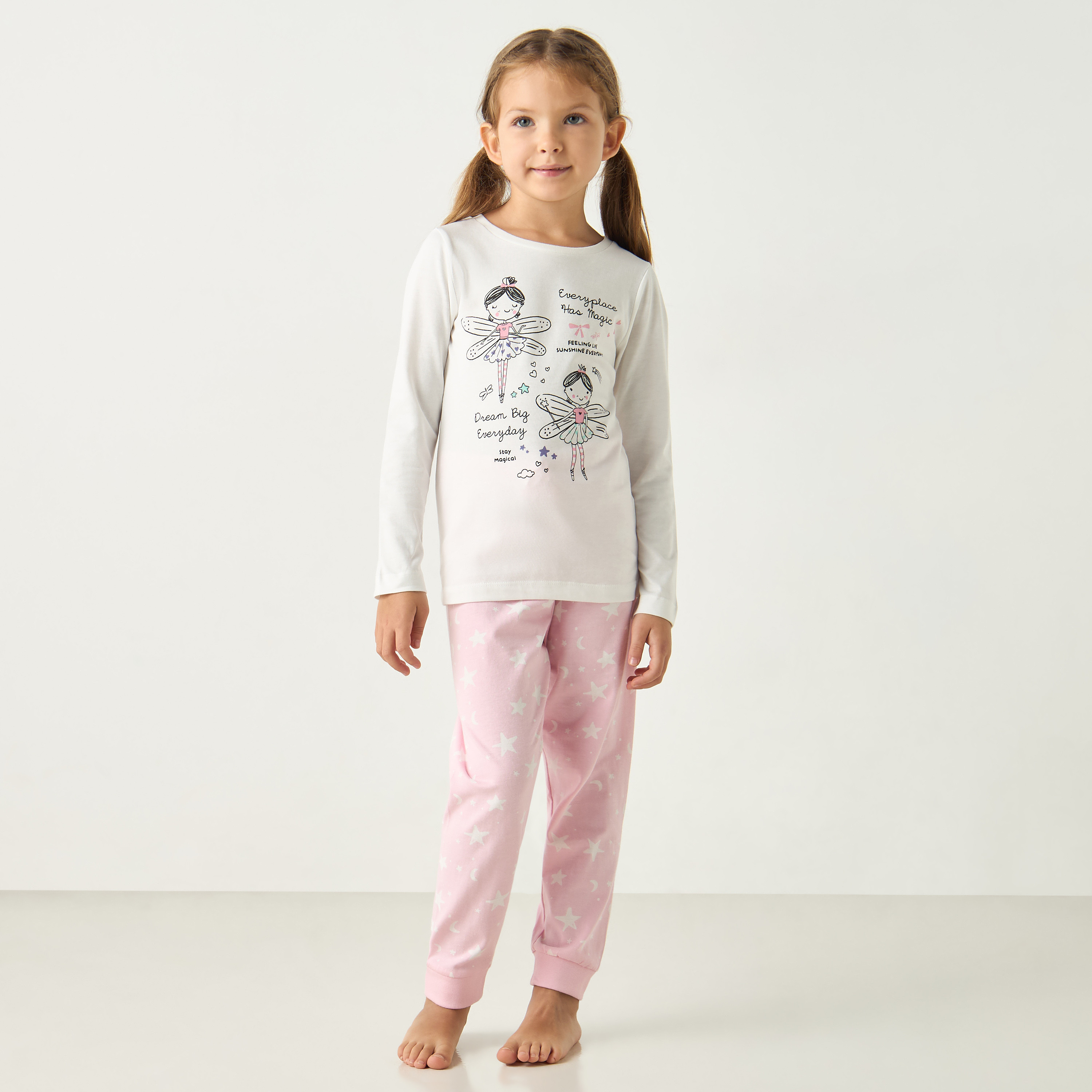 طقم بنطلون بيجاما مطاطي وتيشيرت بأكمام طويلة وطبعات جرافيك من جونيورز-girls-clothing-nightwear-image-1
