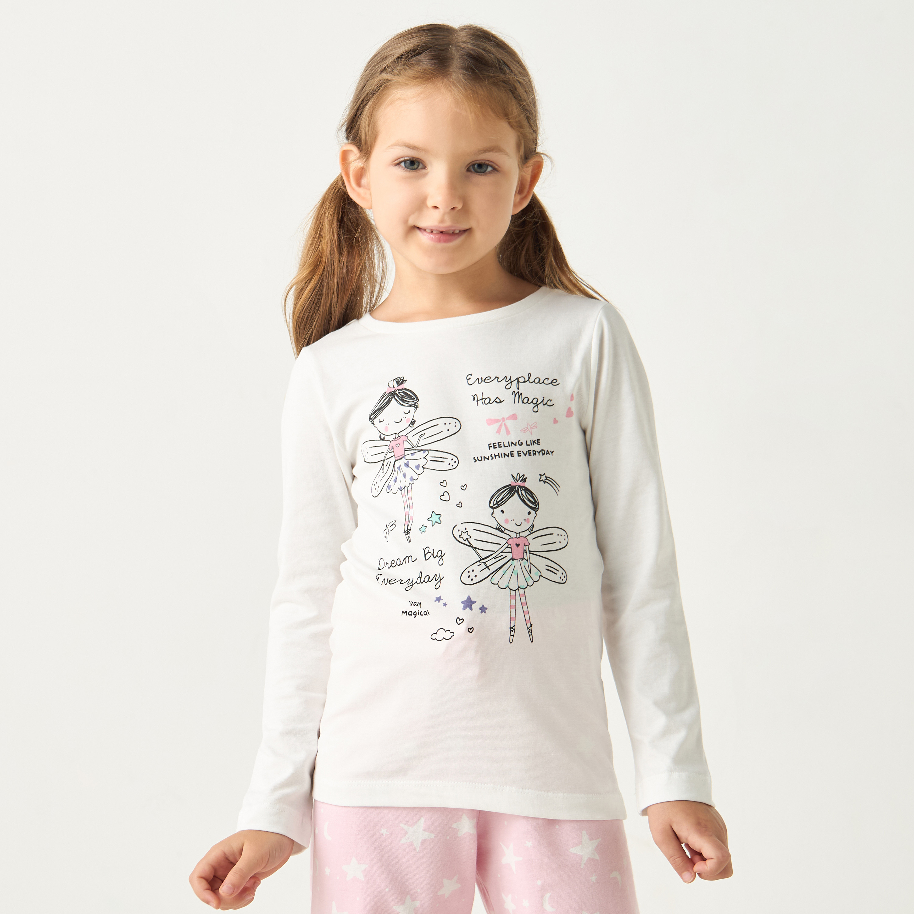 طقم بنطلون بيجاما مطاطي وتيشيرت بأكمام طويلة وطبعات جرافيك من جونيورز-girls-clothing-nightwear-image-2