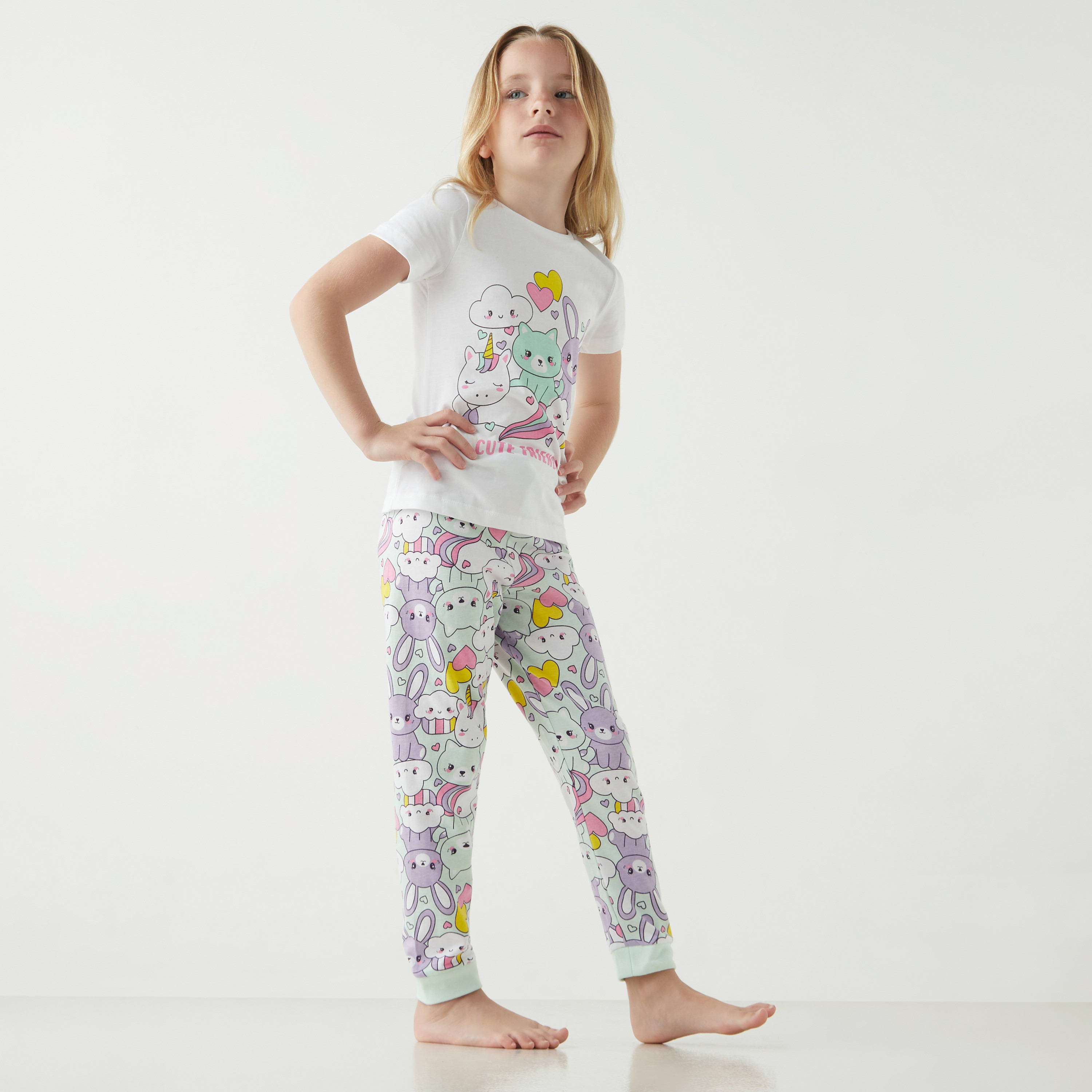 طقم بنطلون بيجاما وتيشيرت بأكمام قصيرة وطبعات من جونيورز-girls-clothing-nightwear-image-1