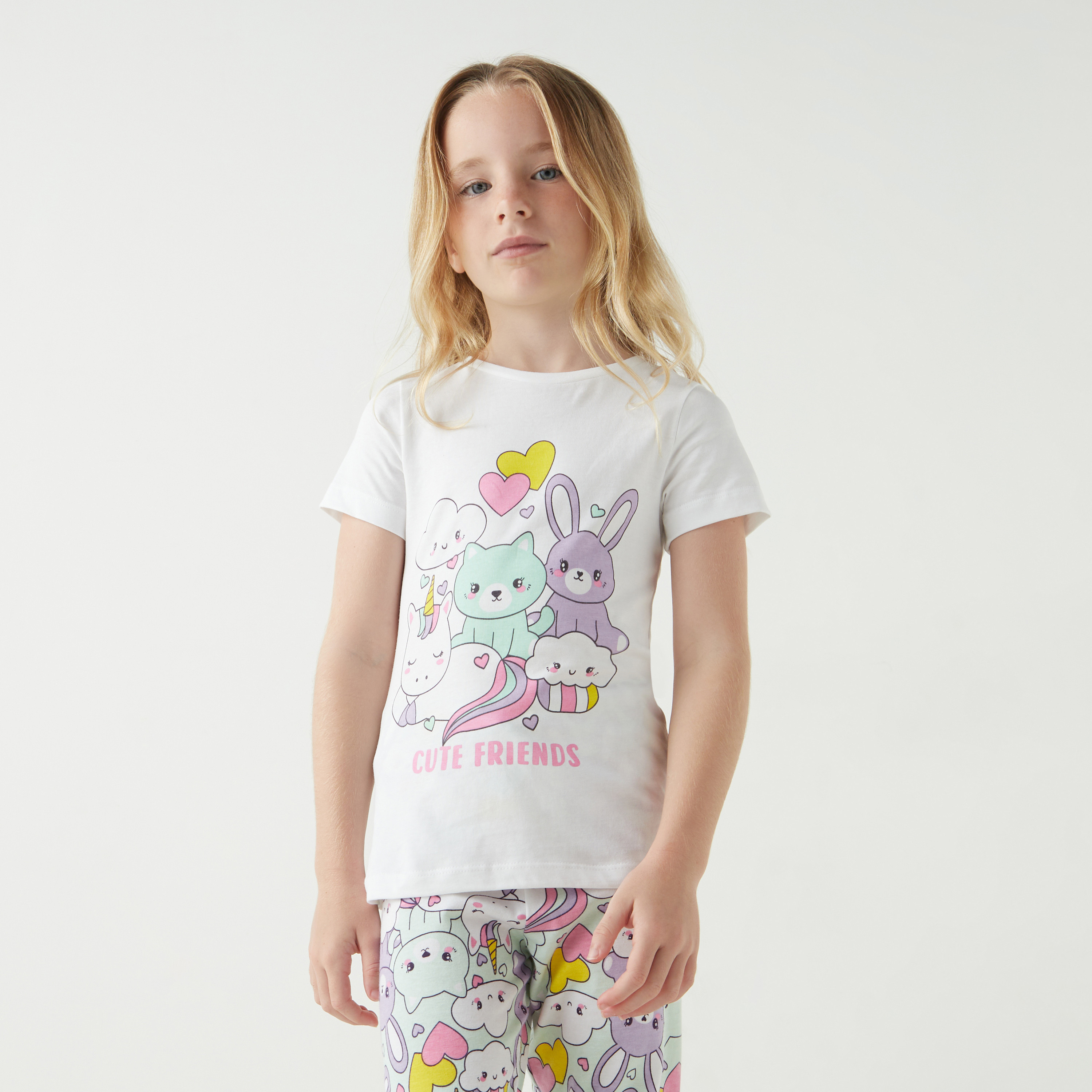 طقم بنطلون بيجاما وتيشيرت بأكمام قصيرة وطبعات من جونيورز-girls-clothing-nightwear-image-2