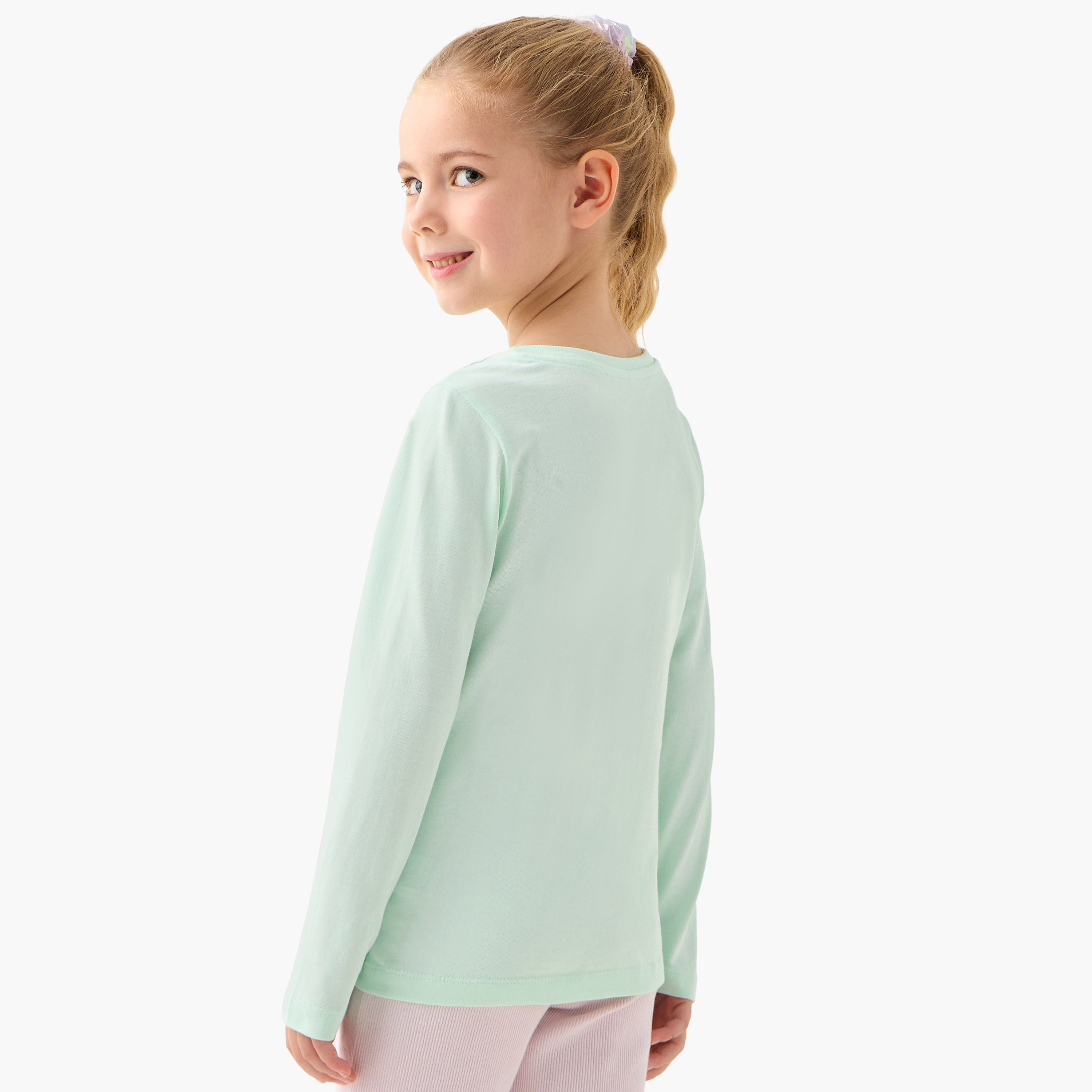 Juniors Butterfly Print Long Sleeve T-shirt with Elasticated Pyjama Set-girls-clothing-nightwear-image-4