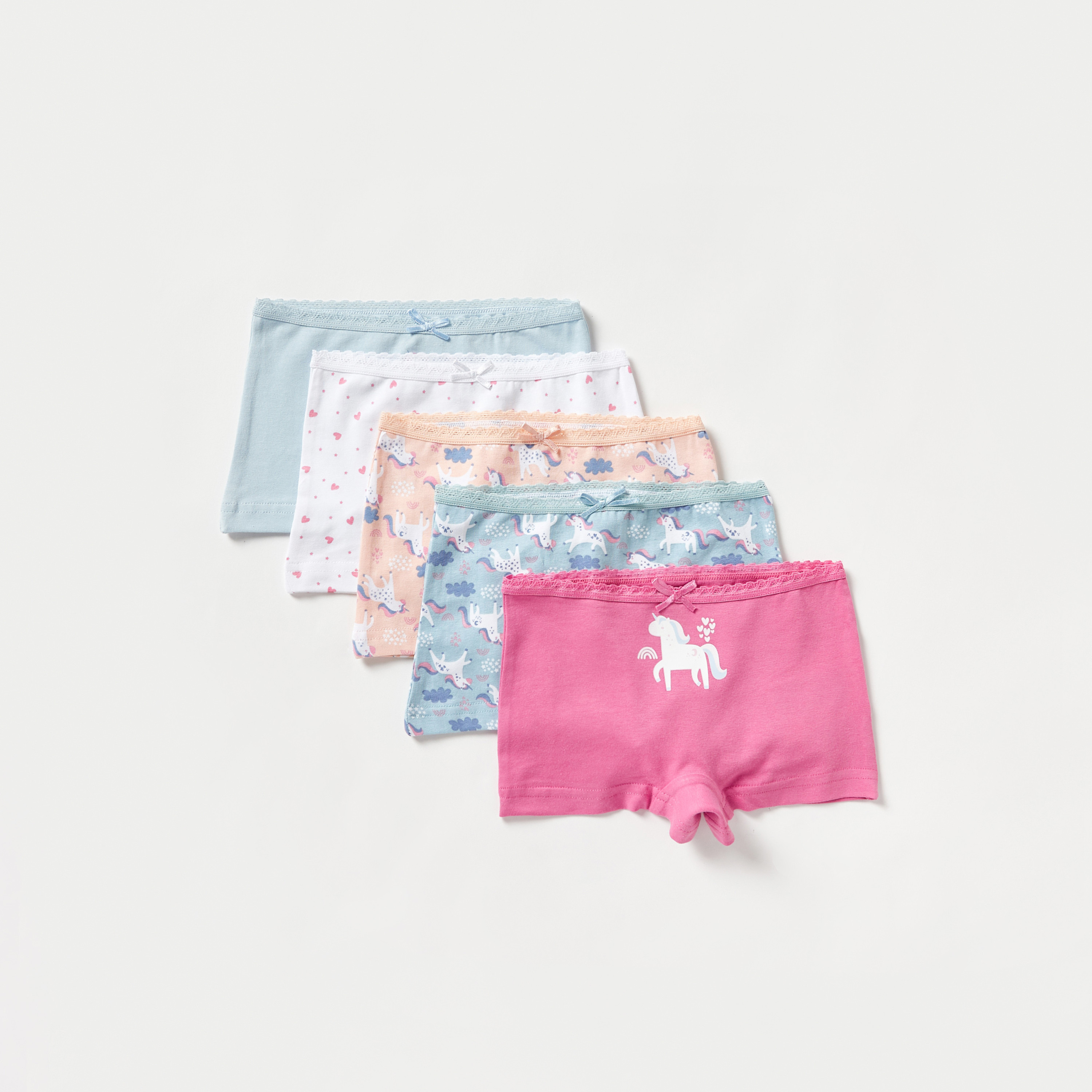 سراويل داخلية بوكسر بطبعات مع فيونكة من جونيورز - طقم 5 قطع-girls-clothing-multipacks-image-1