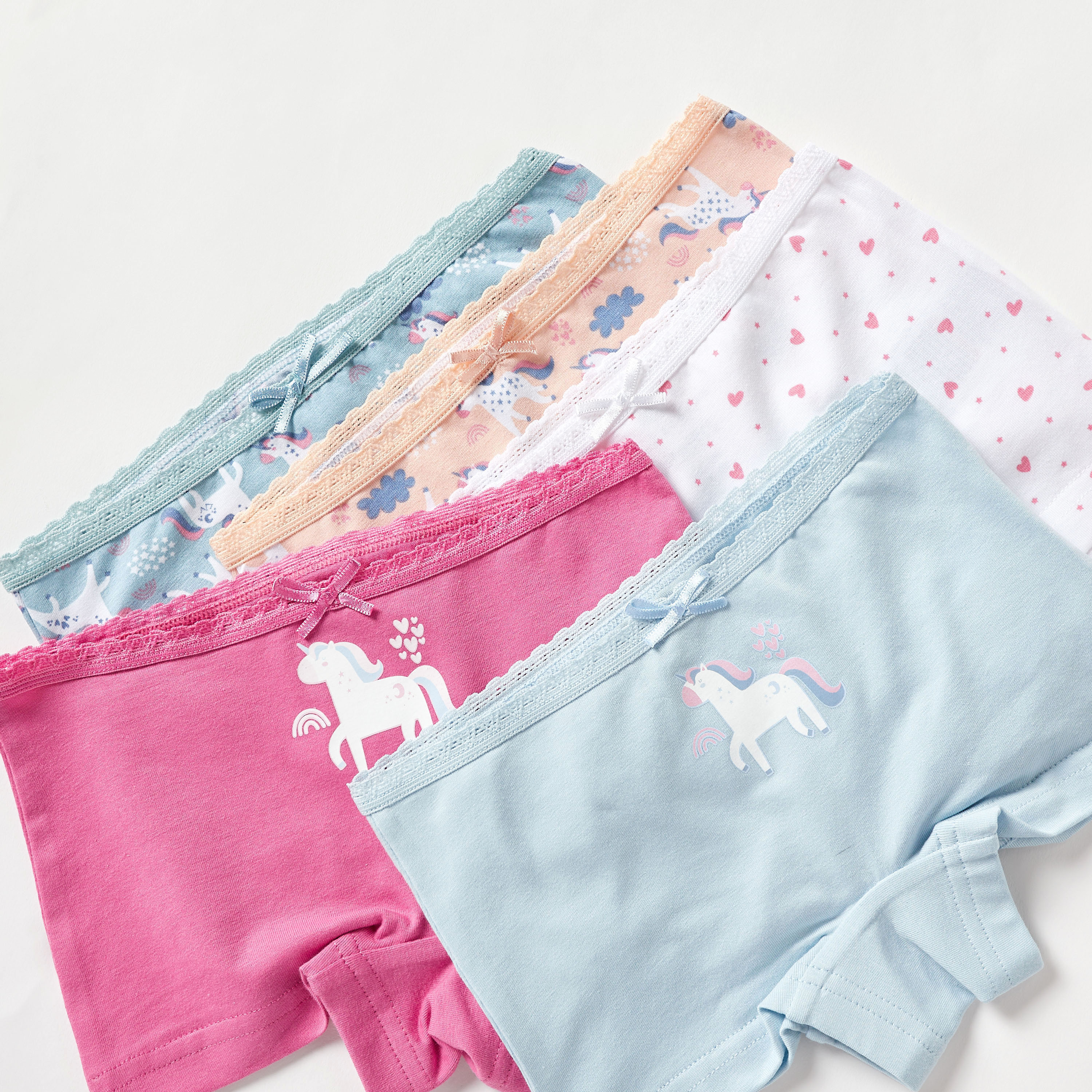 سراويل داخلية بوكسر بطبعات مع فيونكة من جونيورز - طقم 5 قطع-girls-clothing-multipacks-image-3