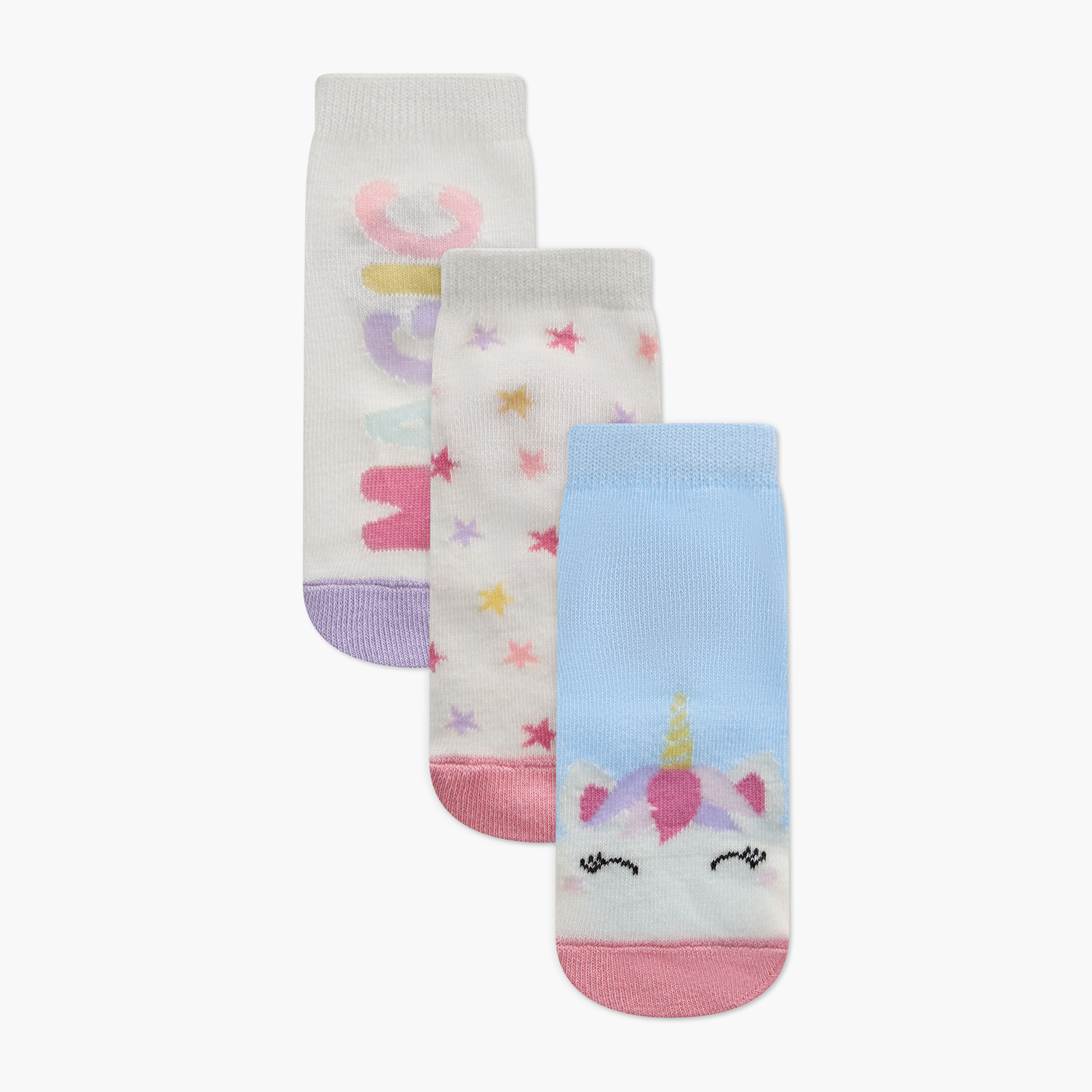 Juniors Unicorn Print Ankle Length Socks - Set of 3-baby-girls-accessories-socks-image-1