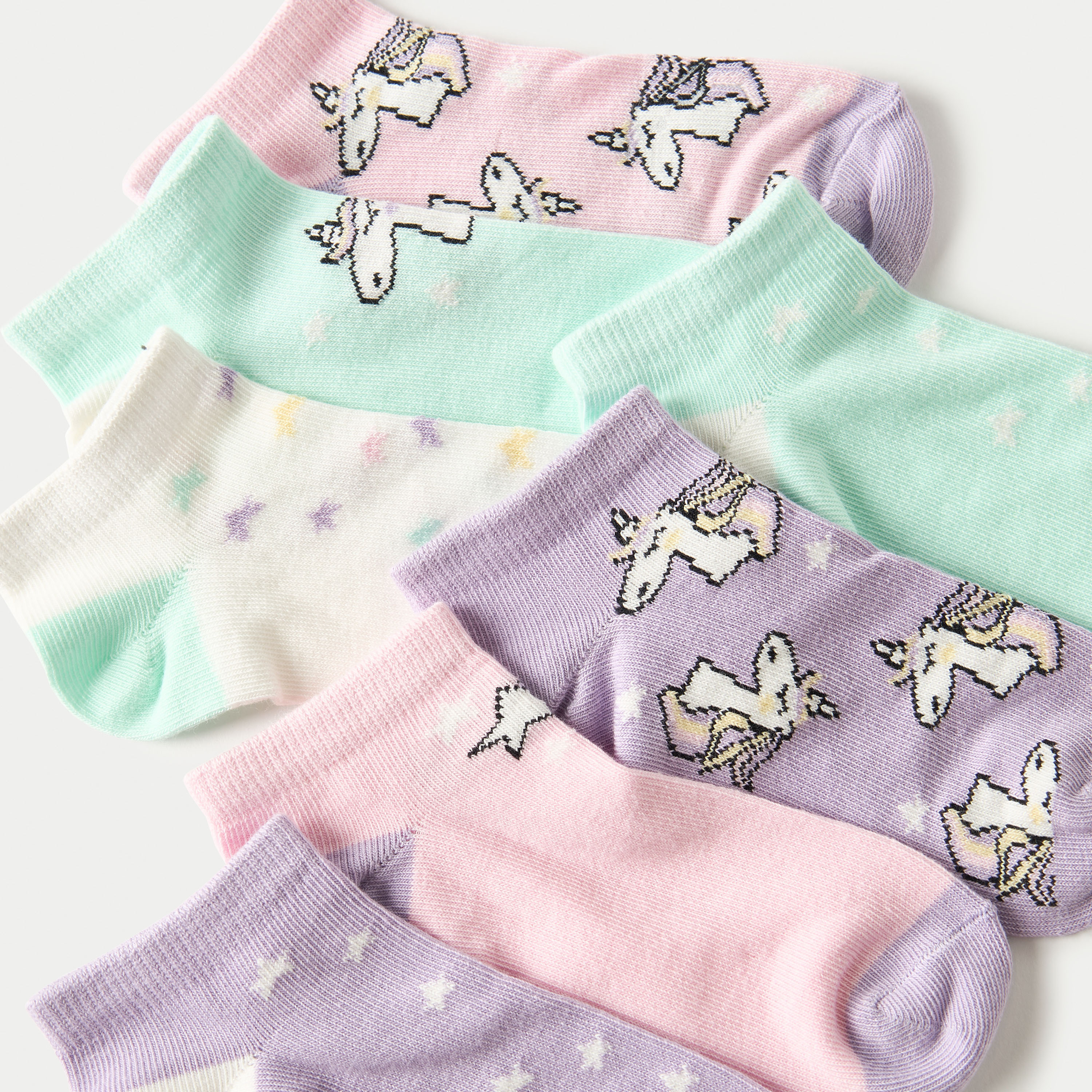 Juniors Printed Ankle Length Socks - Set of 7-baby-girls-accessories-socks-image-3