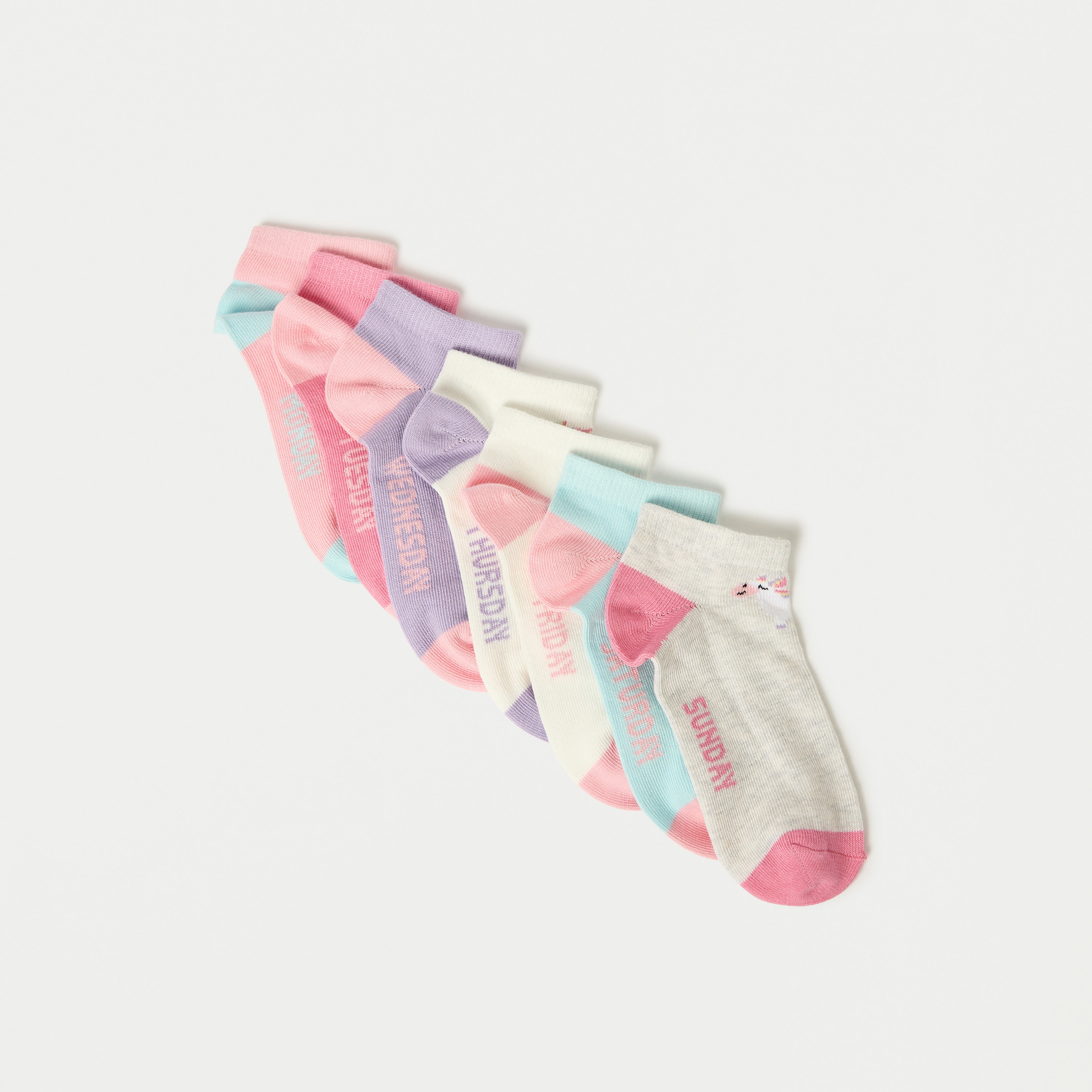 Juniors Days of the Week Print Ankle Length Socks - Set of 7-girls-accessories-socks-image-2