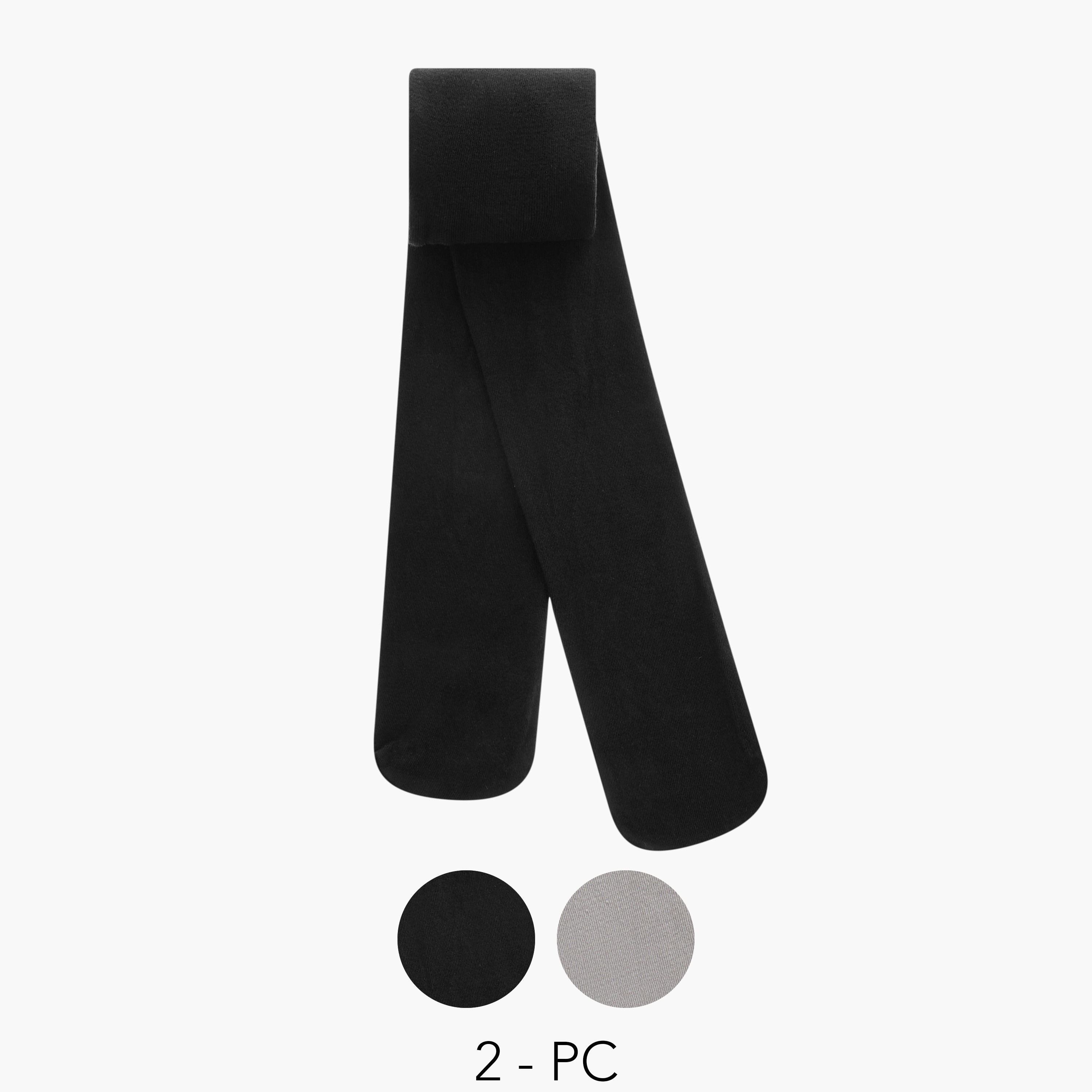 Juniors Solid Tights with Elasticated Waistband - Set of 2-baby-girls-accessories-socks-image-1