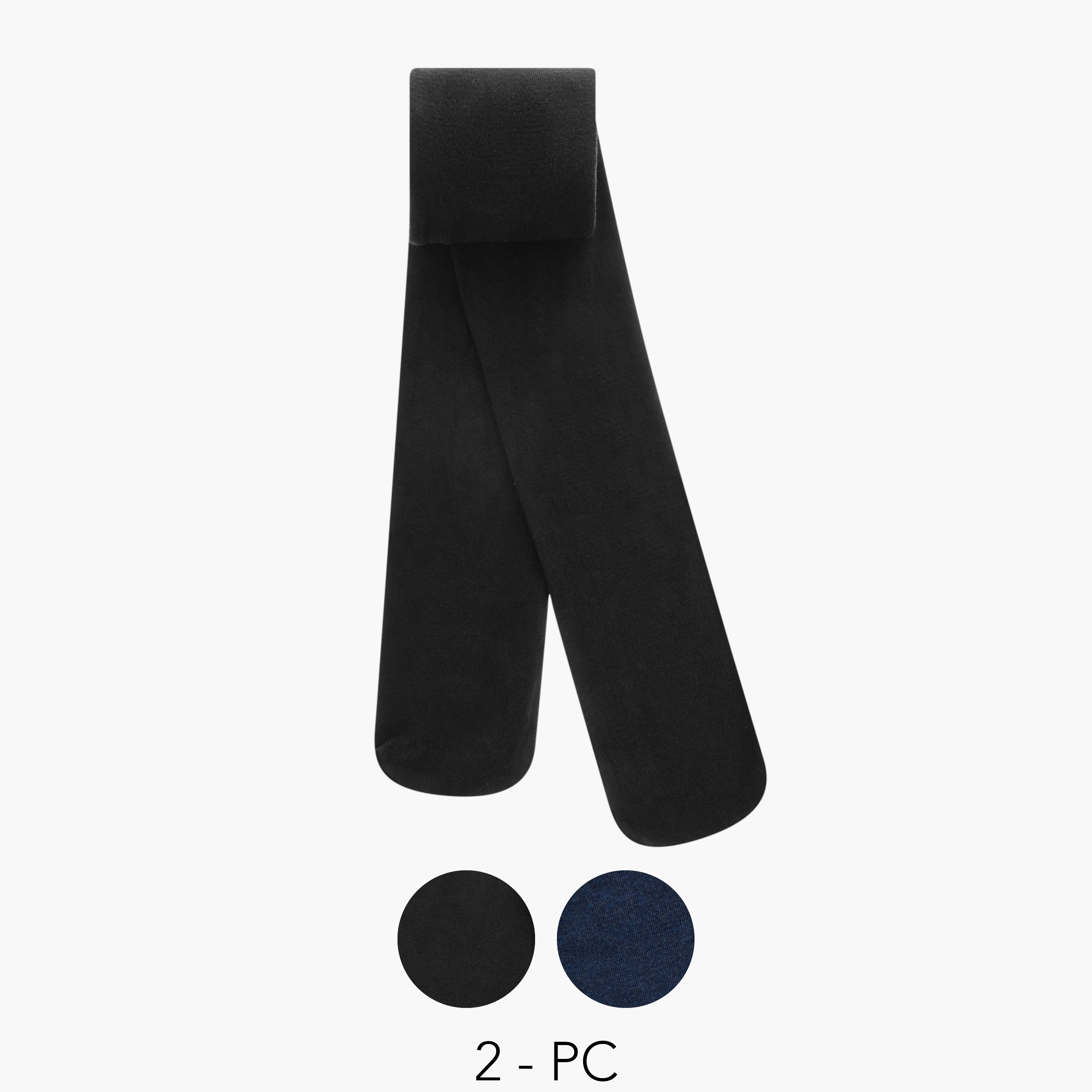 Juniors Solid Tights with Elasticated Waistband - Set of 2-baby-girls-accessories-socks-image-1