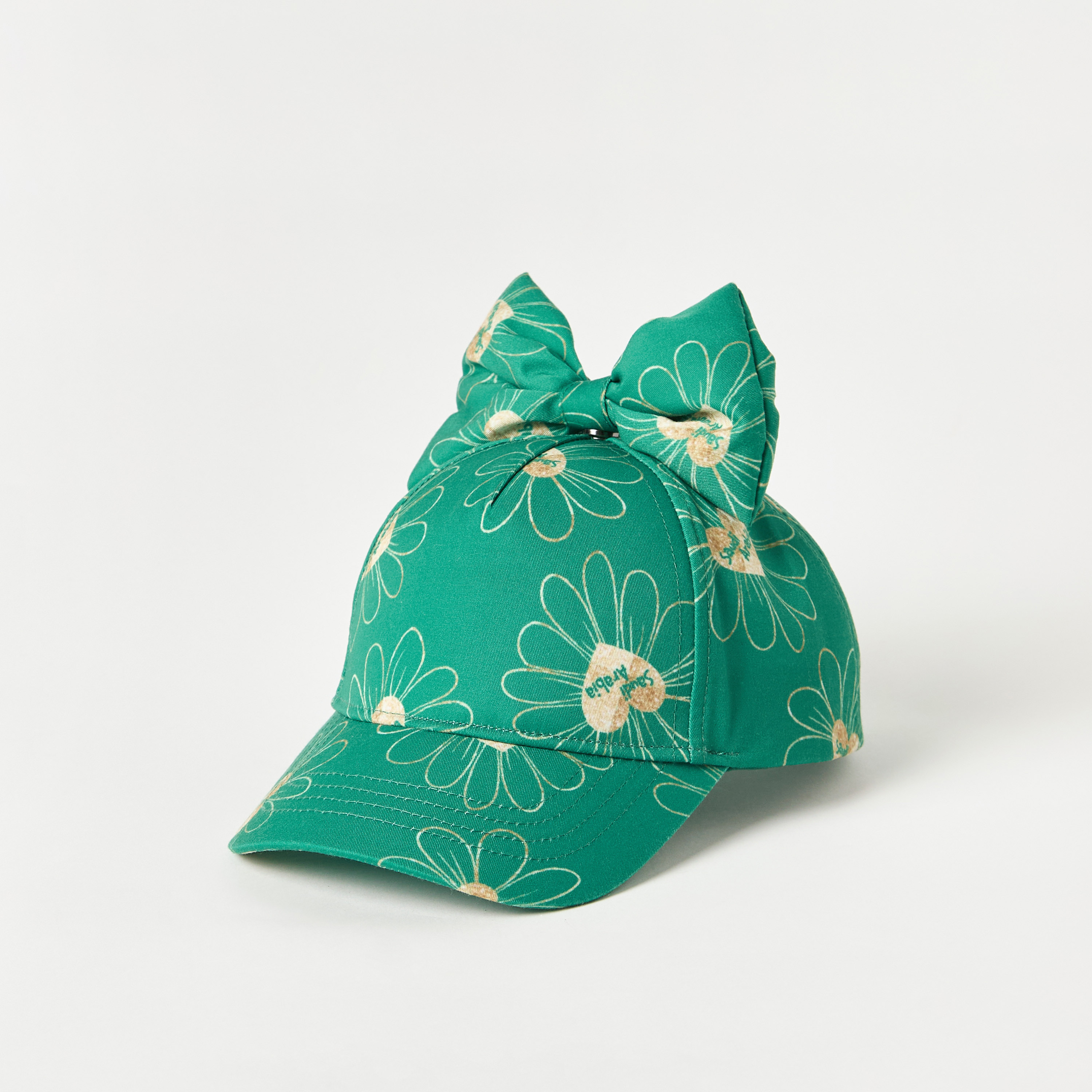 Juniors KSA National Day Print Cap with Bow and Velcro Strap Closure-baby-girls-accessories-caps-image-1