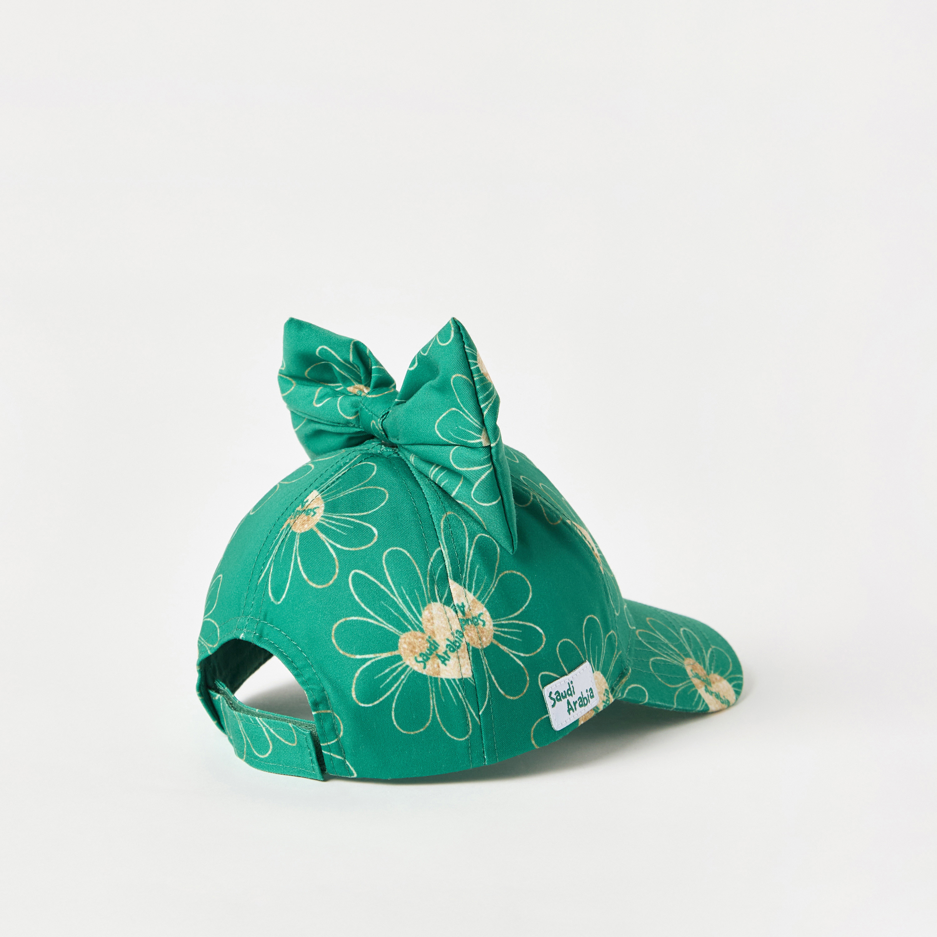 Juniors KSA National Day Print Cap with Bow and Velcro Strap Closure-baby-girls-accessories-caps-image-5