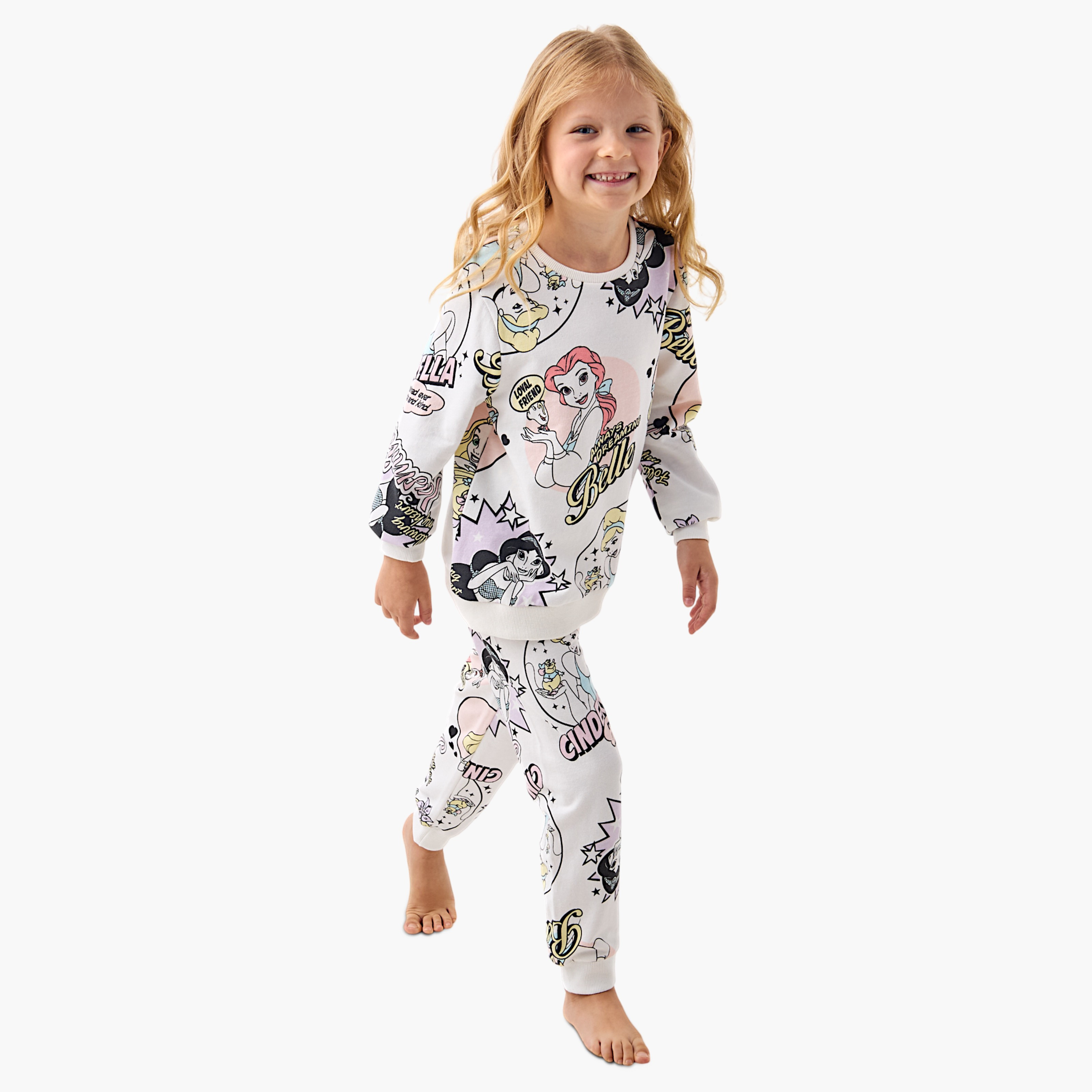 Disney Princess Print Long Sleeves Sweatshirt and Pyjama Set-girls-clothing-nightwear-image-1