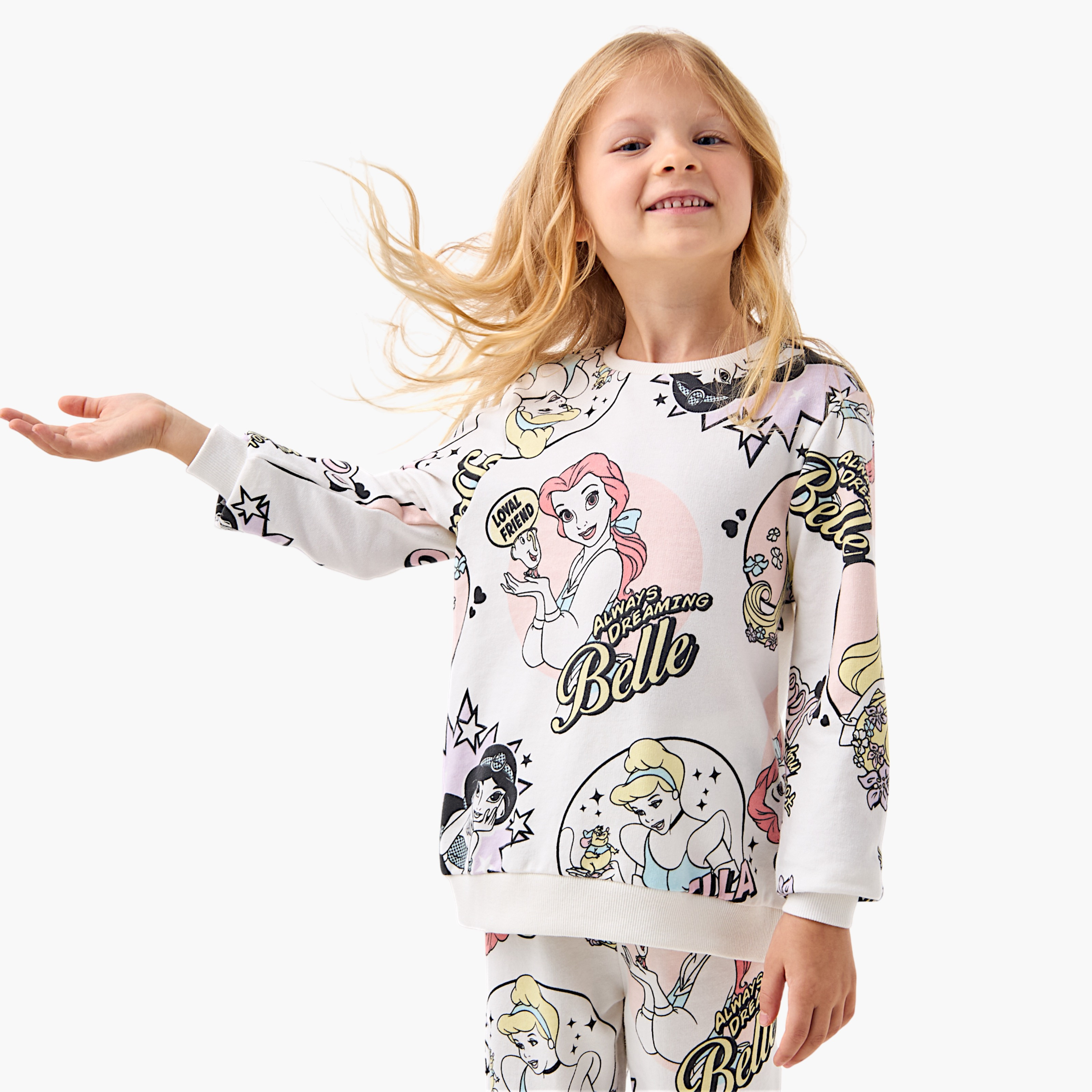 Disney Princess Print Long Sleeves Sweatshirt and Pyjama Set-girls-clothing-nightwear-image-2